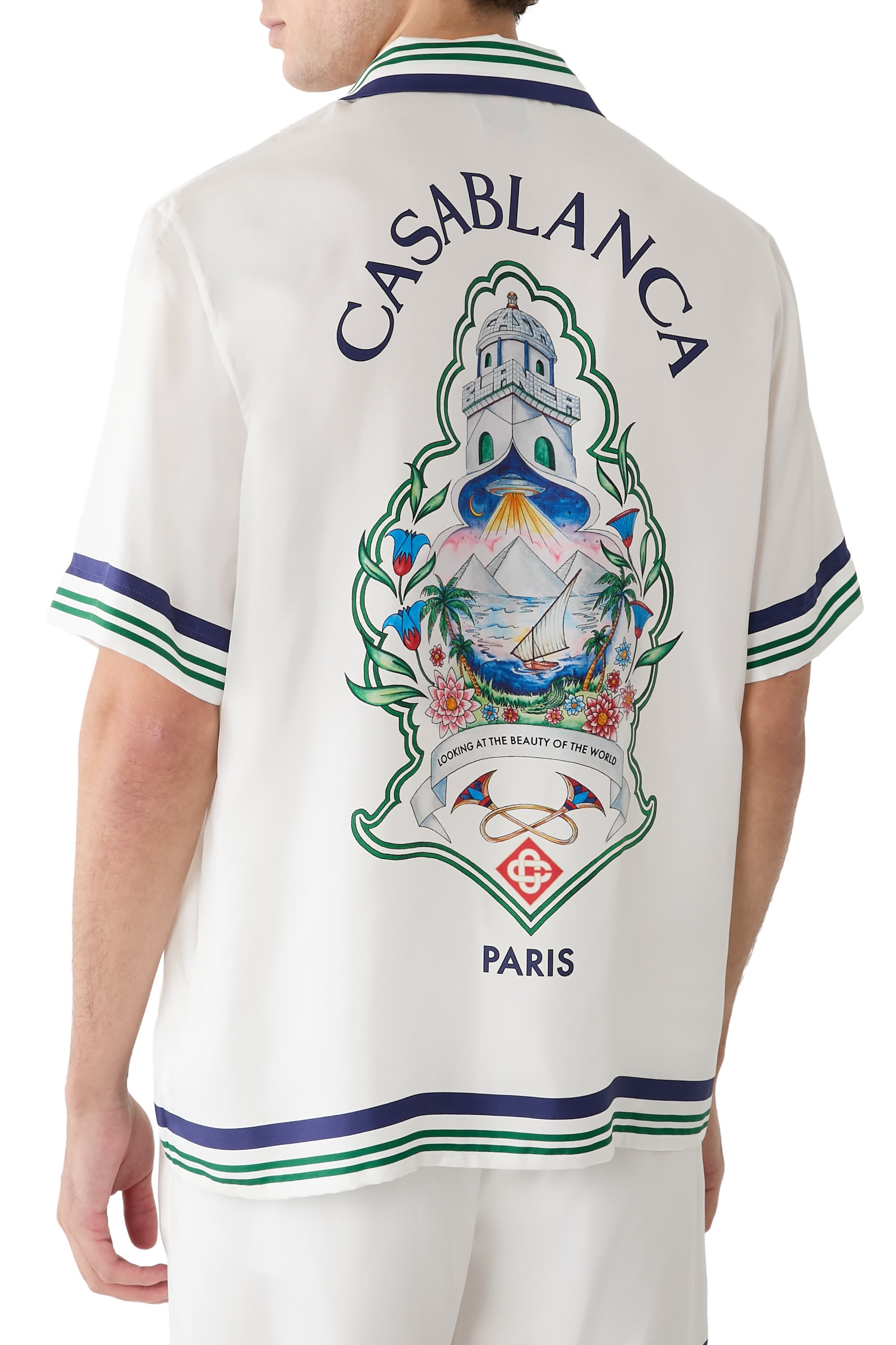 Radiating Monogram Short Sleeve Silk Shirt