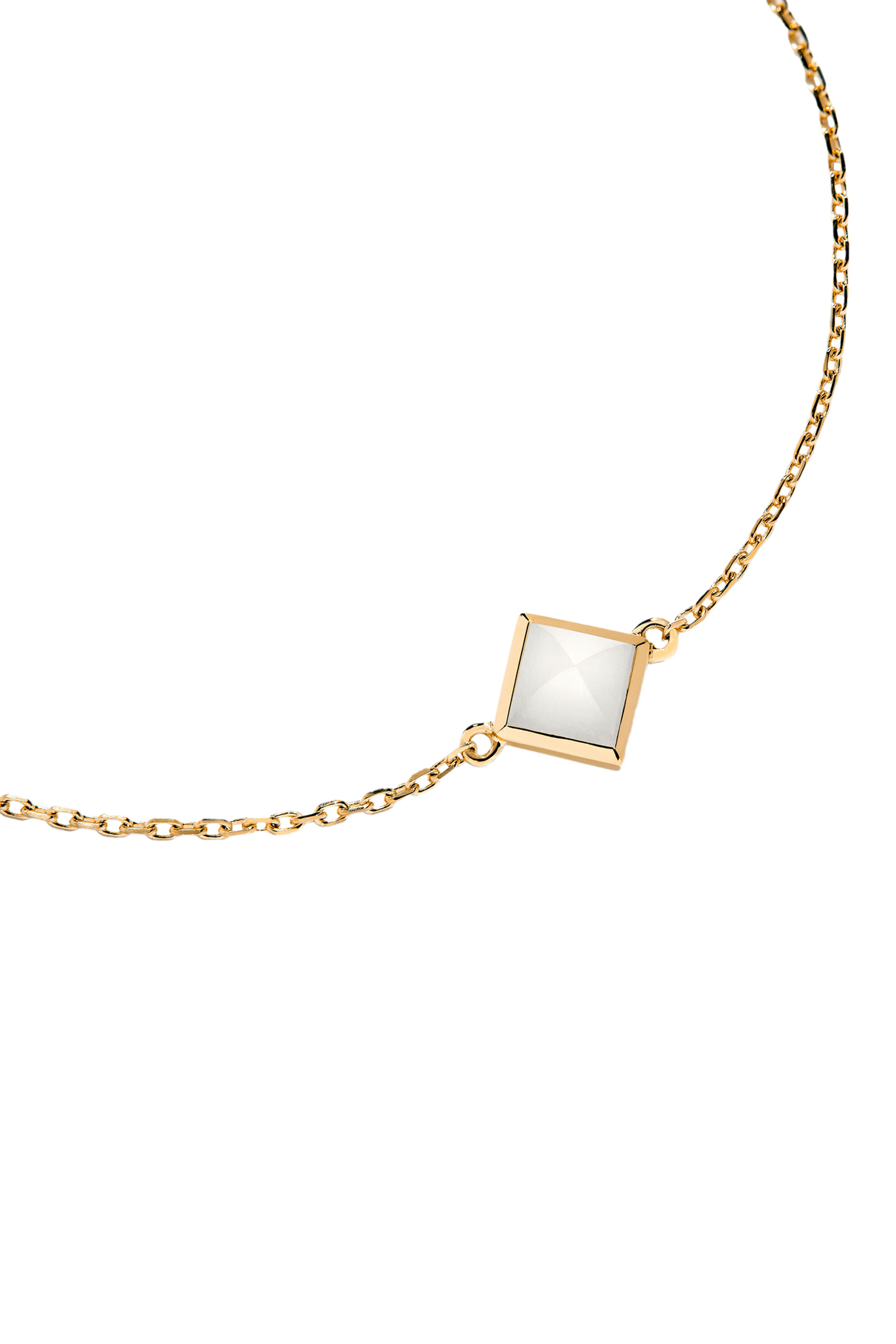 Cleo Pyramid Bracelet, 18k Yellow Gold with White Agate & Diamond