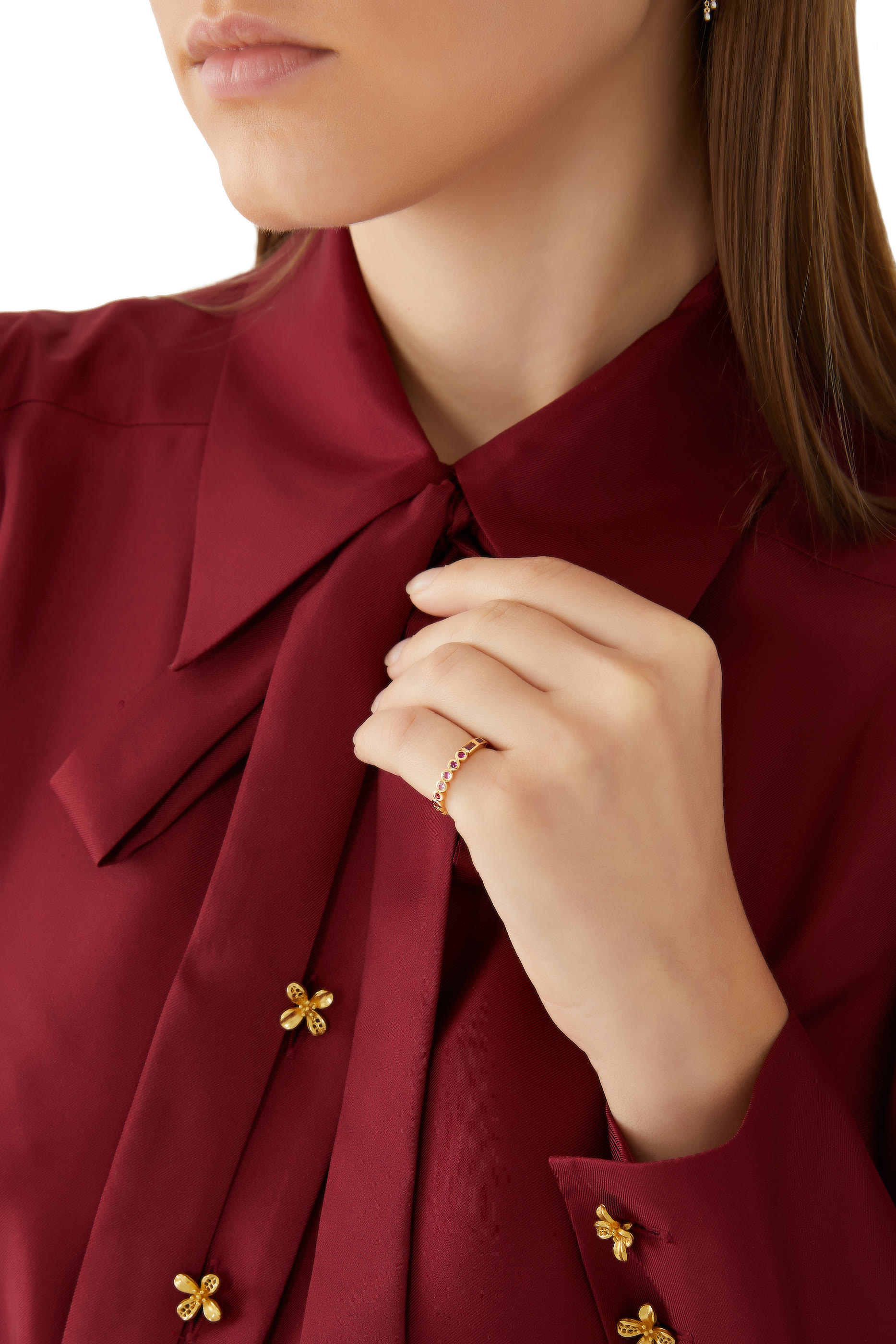 Rivi&egrave;re Baguette Ring, 18k Yellow Gold & Precious Stones