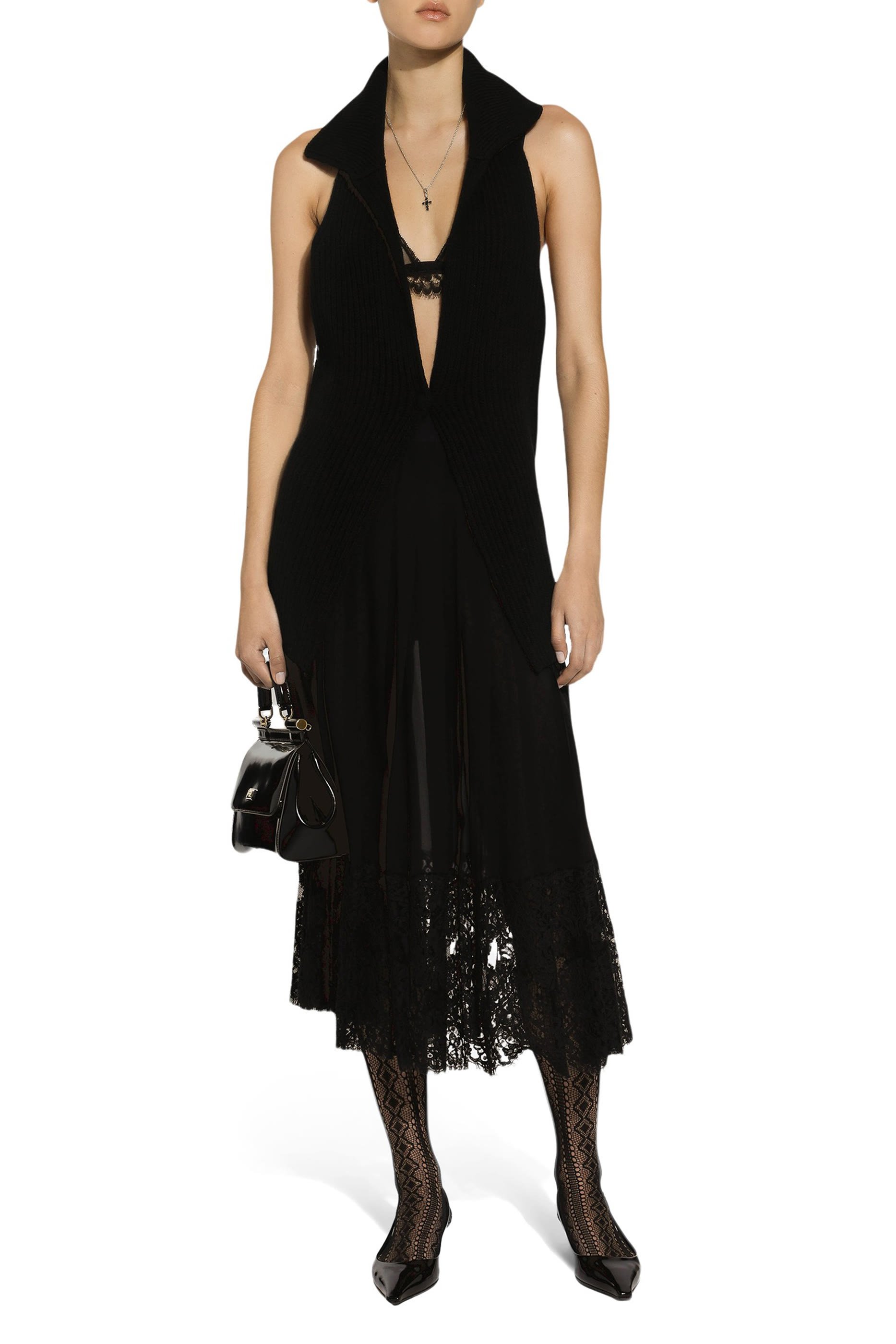 Long Georgette Skirt with Lace Edgings