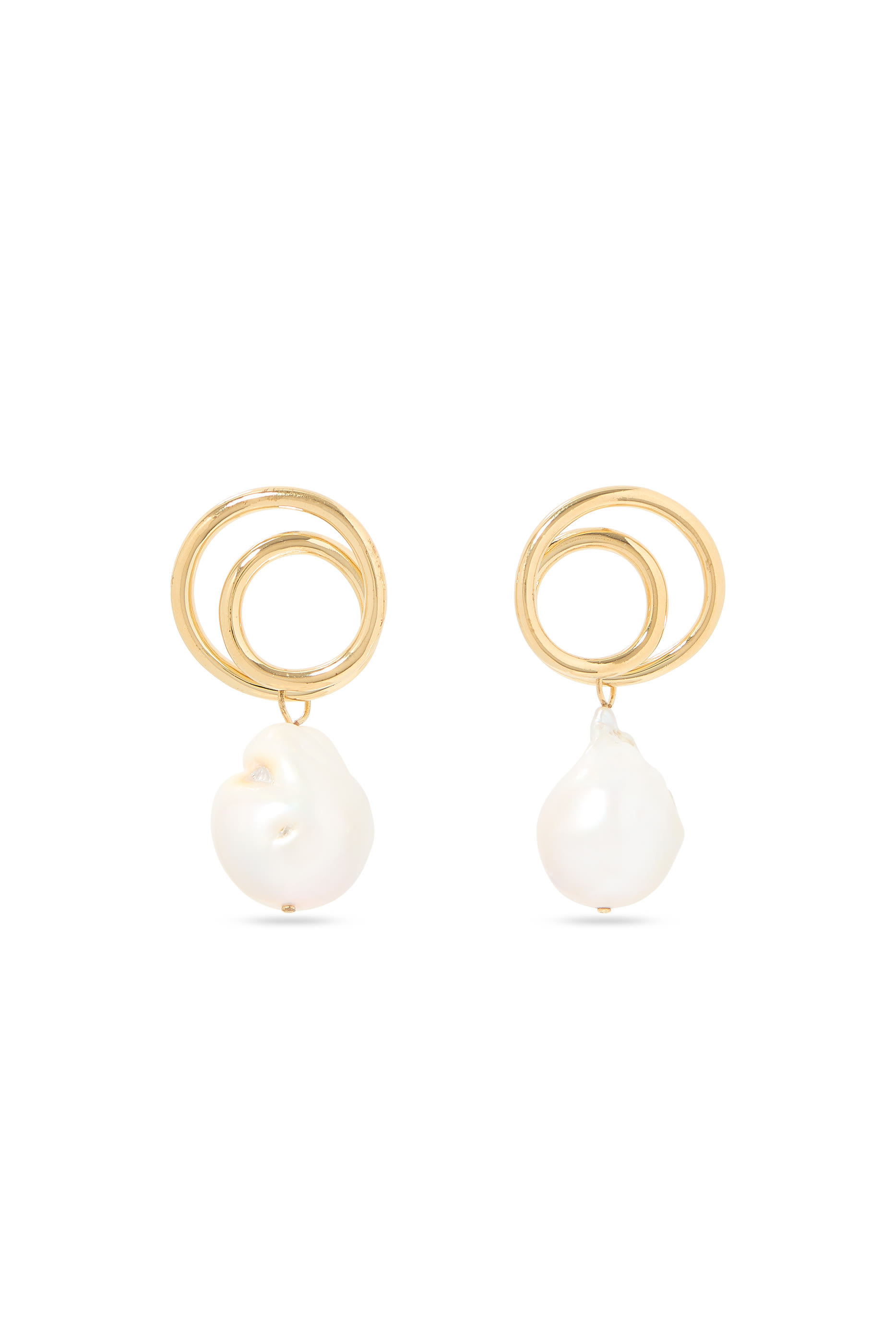 Coiling Earrings, 14K Yellow Gold Vermeil on Recycled Sterling Silver & Baroque Pearl