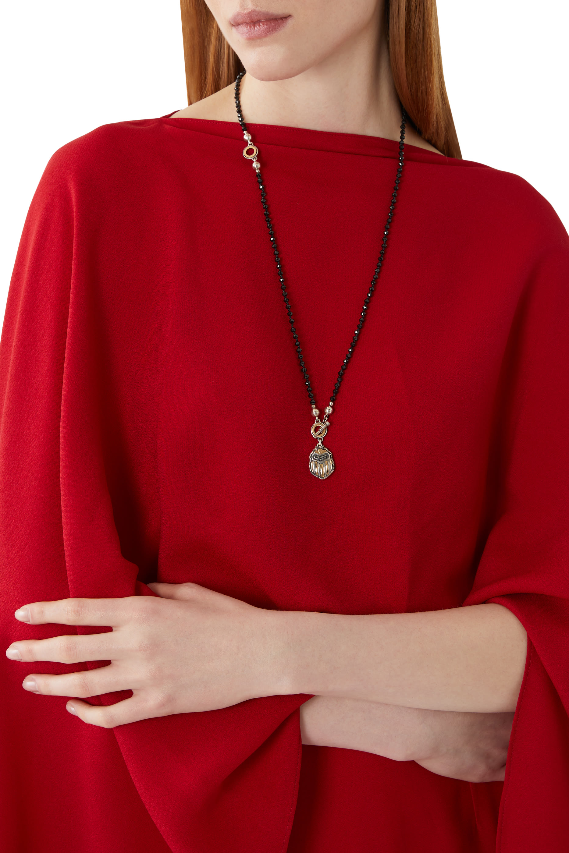 Multi-Wear Scarab Necklace, 18k Gold with Sterling Silver, Black Onyx & Black Diamonds