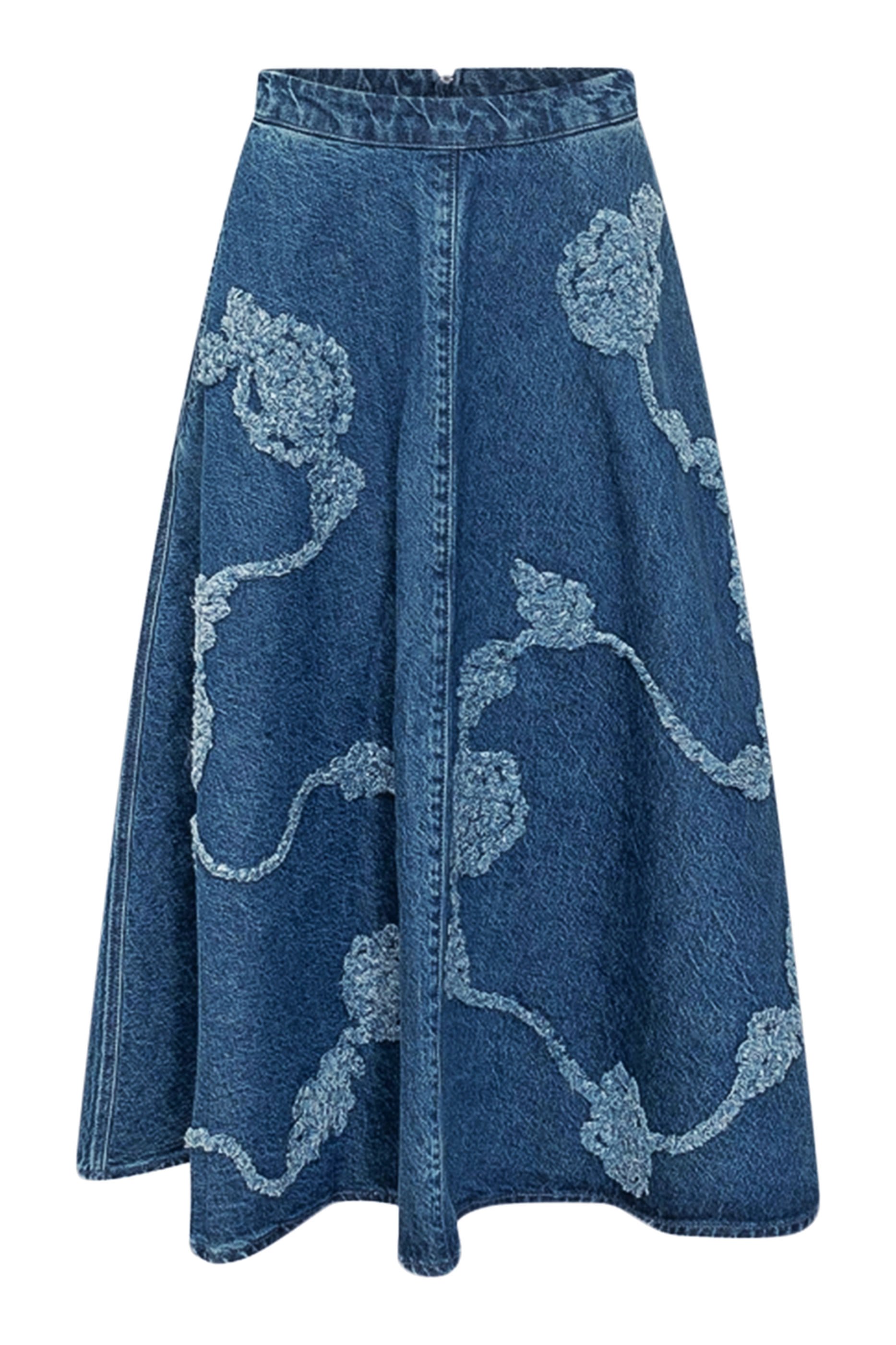 Denim Flower Midi Skirt 