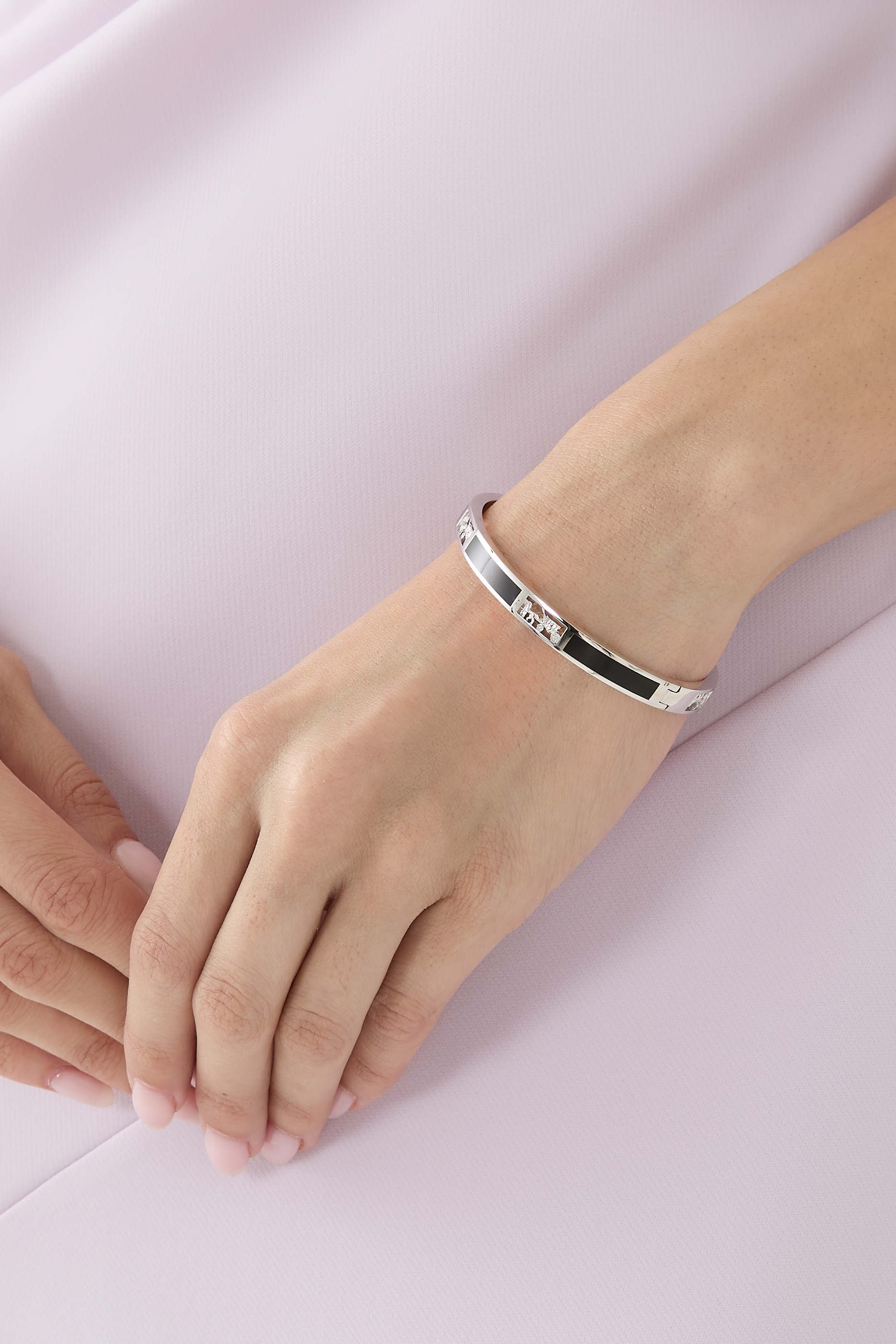 Signature Horse and Carriage Cut Out Bangle Bracelet, Brass & Enamel