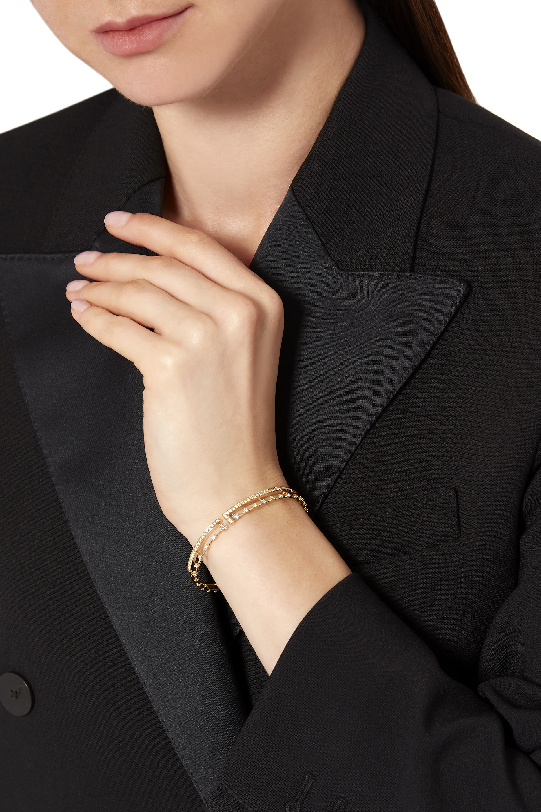 Avenues Open Hinged Bracelet, 18k Yellow Gold with Diamonds