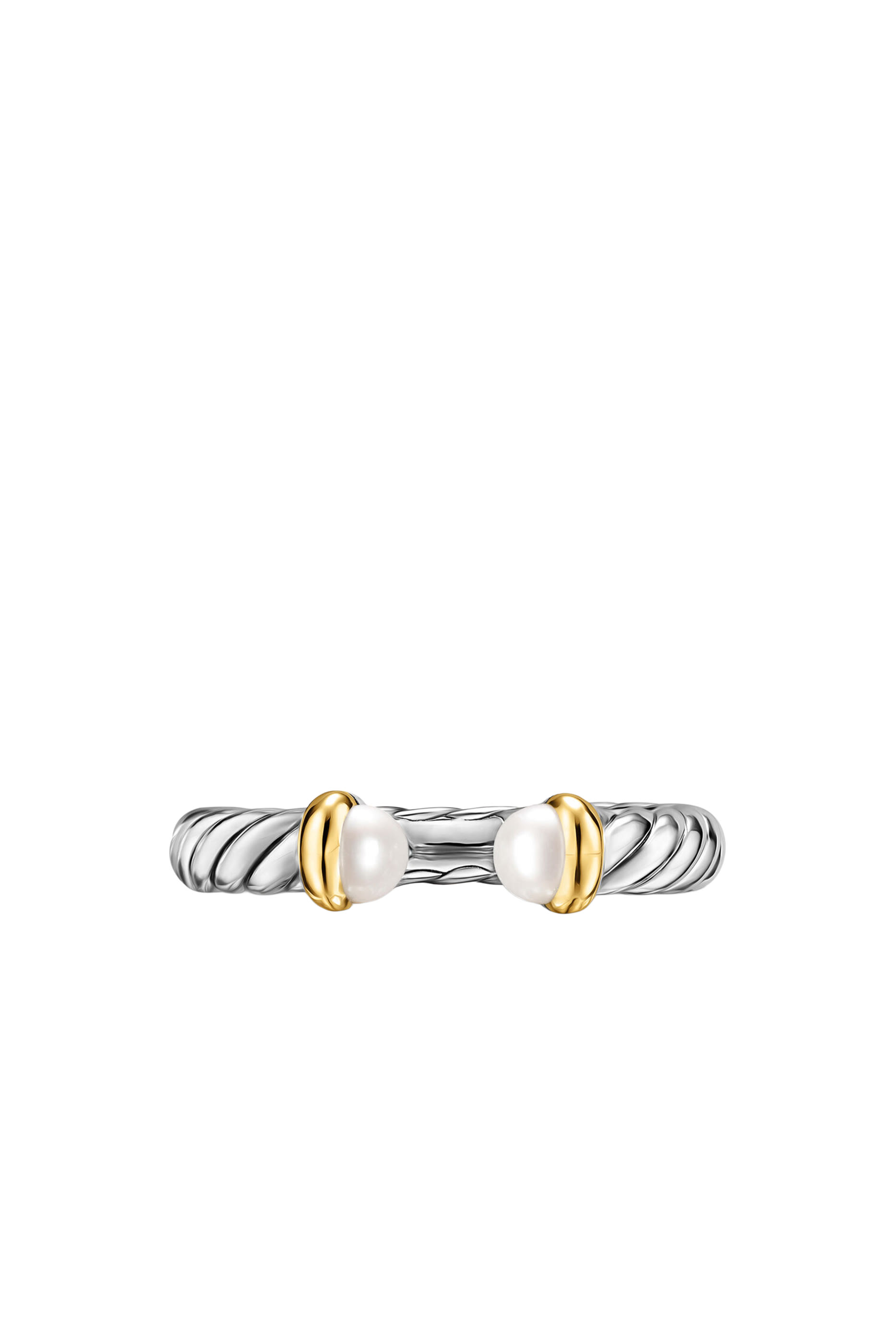 Petite Cable Open Ring, Sterling Silver with 14K Yellow Gold & Pearls