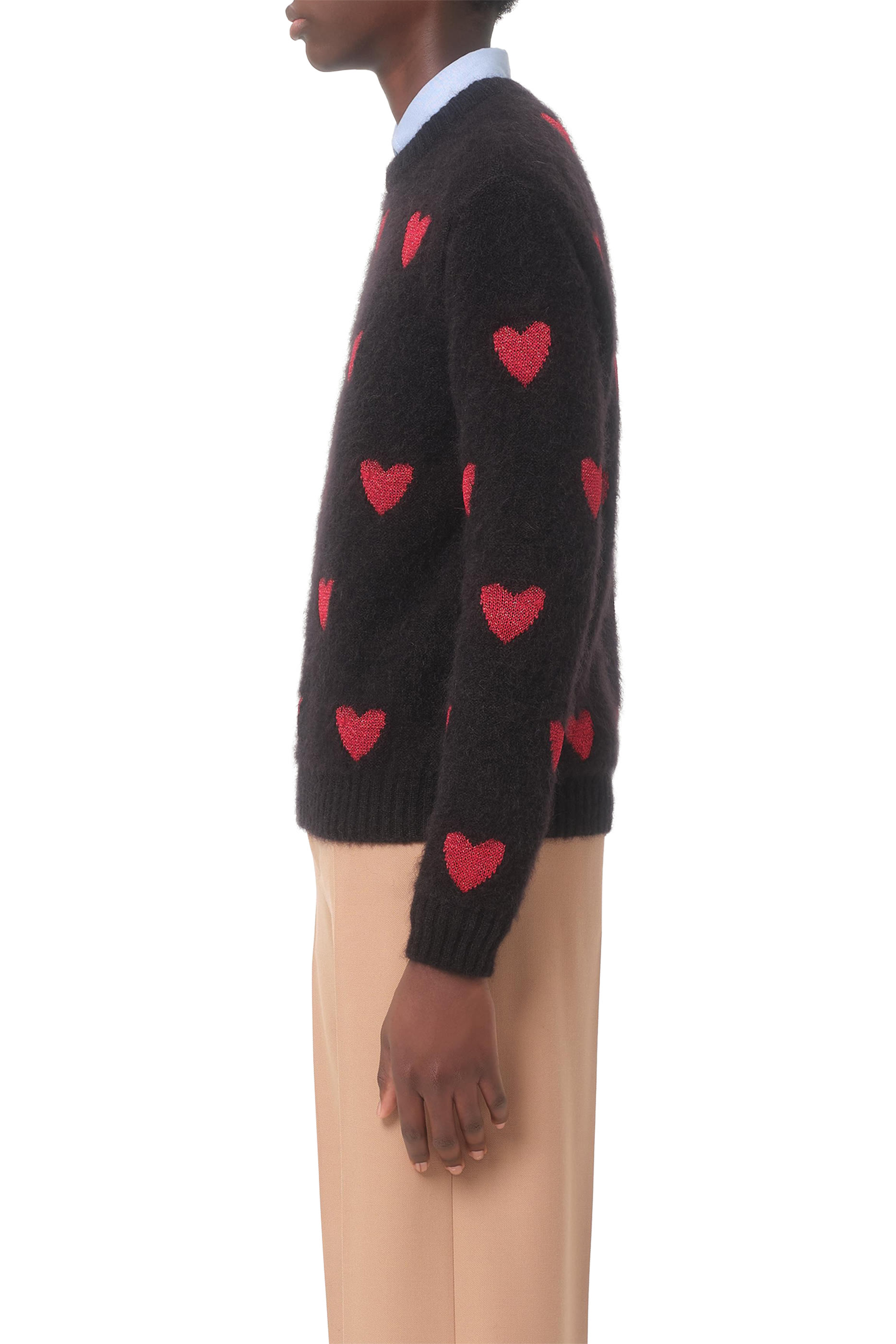  Mohair Wool & Lurex Sweater with Heart Jacquard Pattern