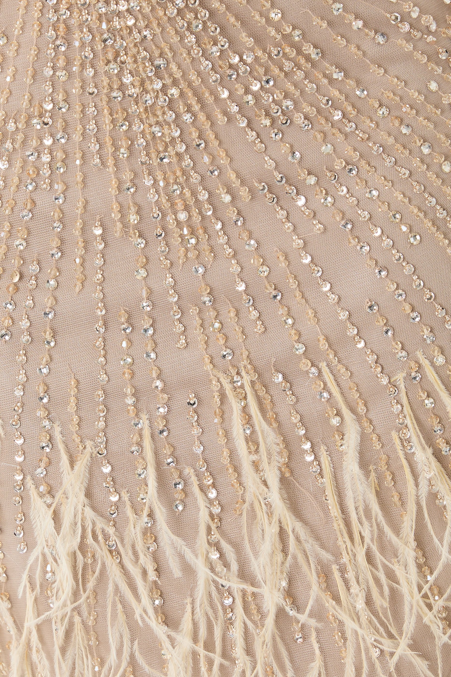 Sleeveless Feather Beaded Gown