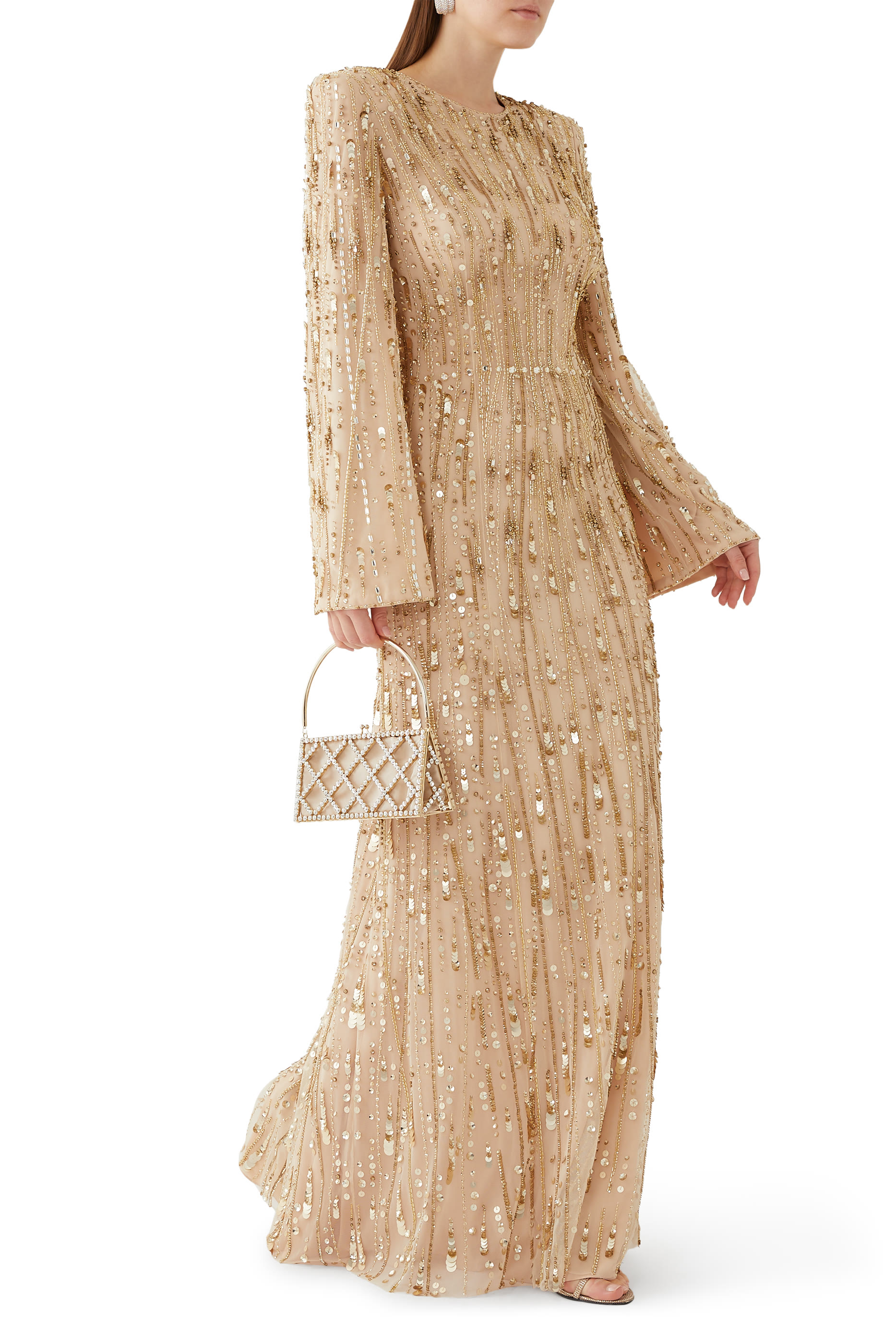 Elbe Long Sleeve Embellished Gown