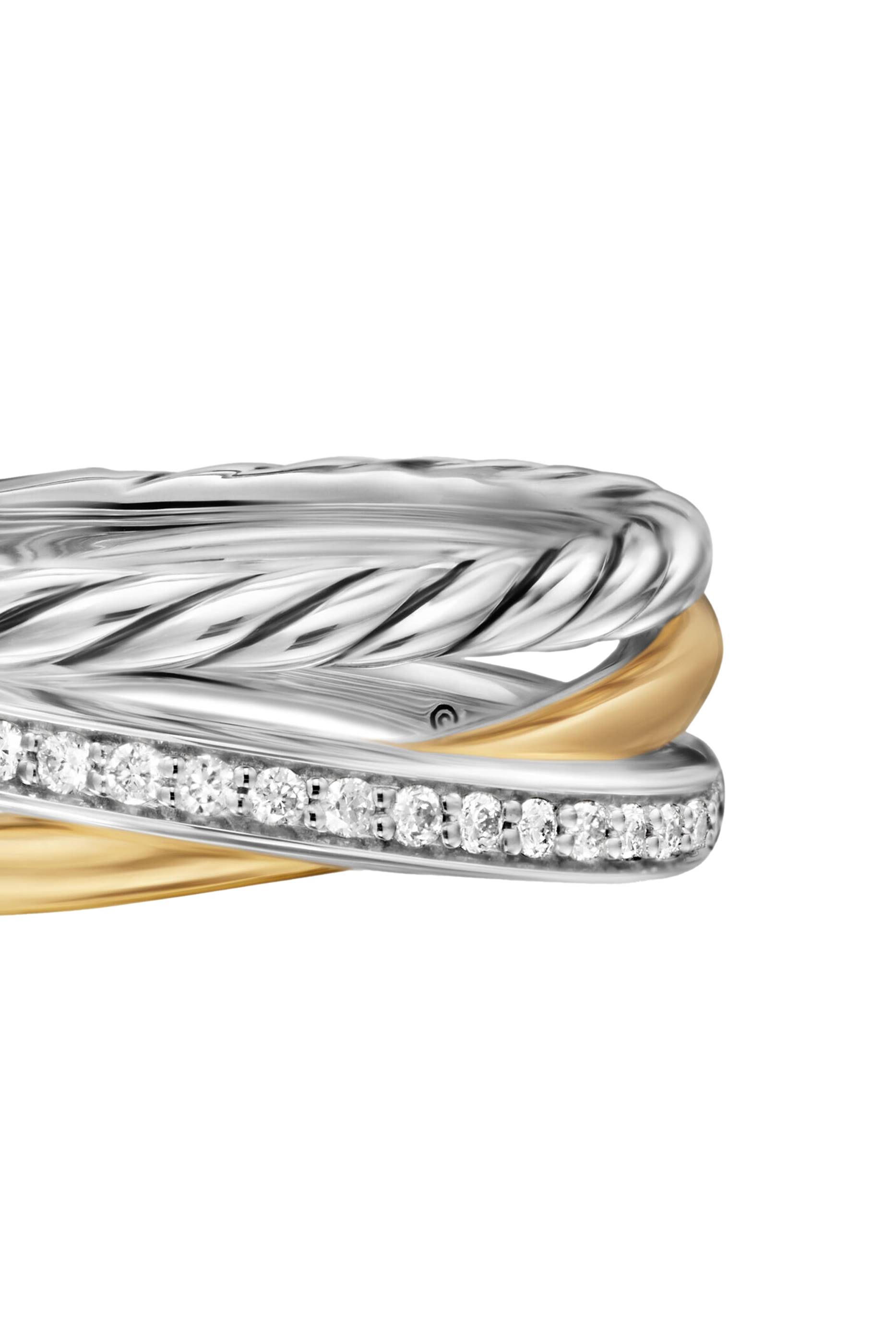 Crossover Three Row Ring, Sterling Silver with 18K Yellow Gold & Diamonds