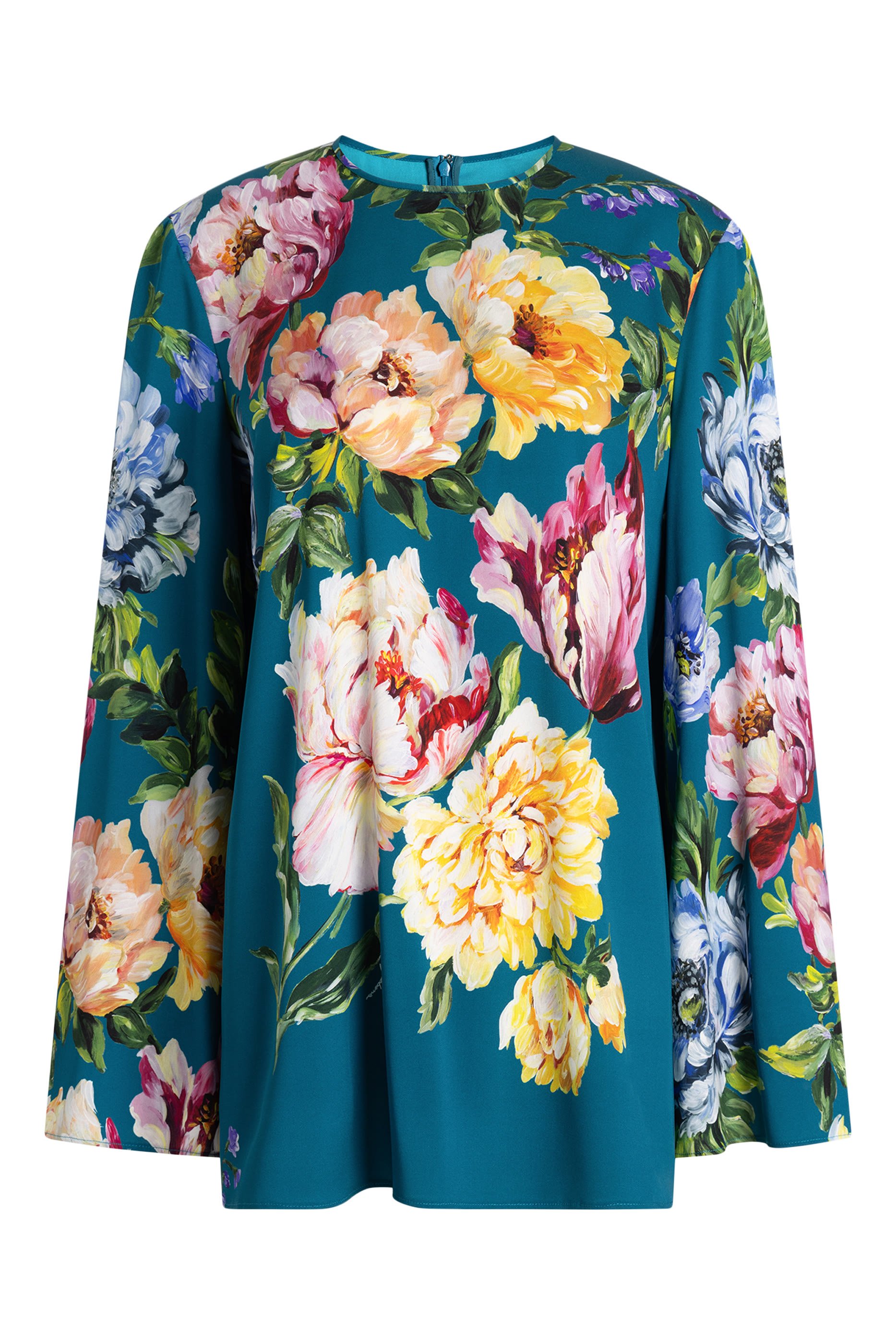 Peony-Print Charmeuse Top