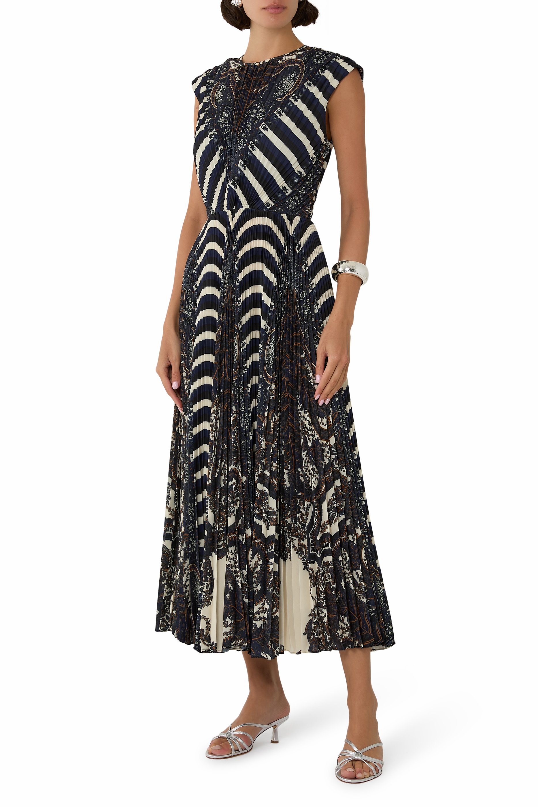 Violeta Pleated Sleeveless Midi Dress