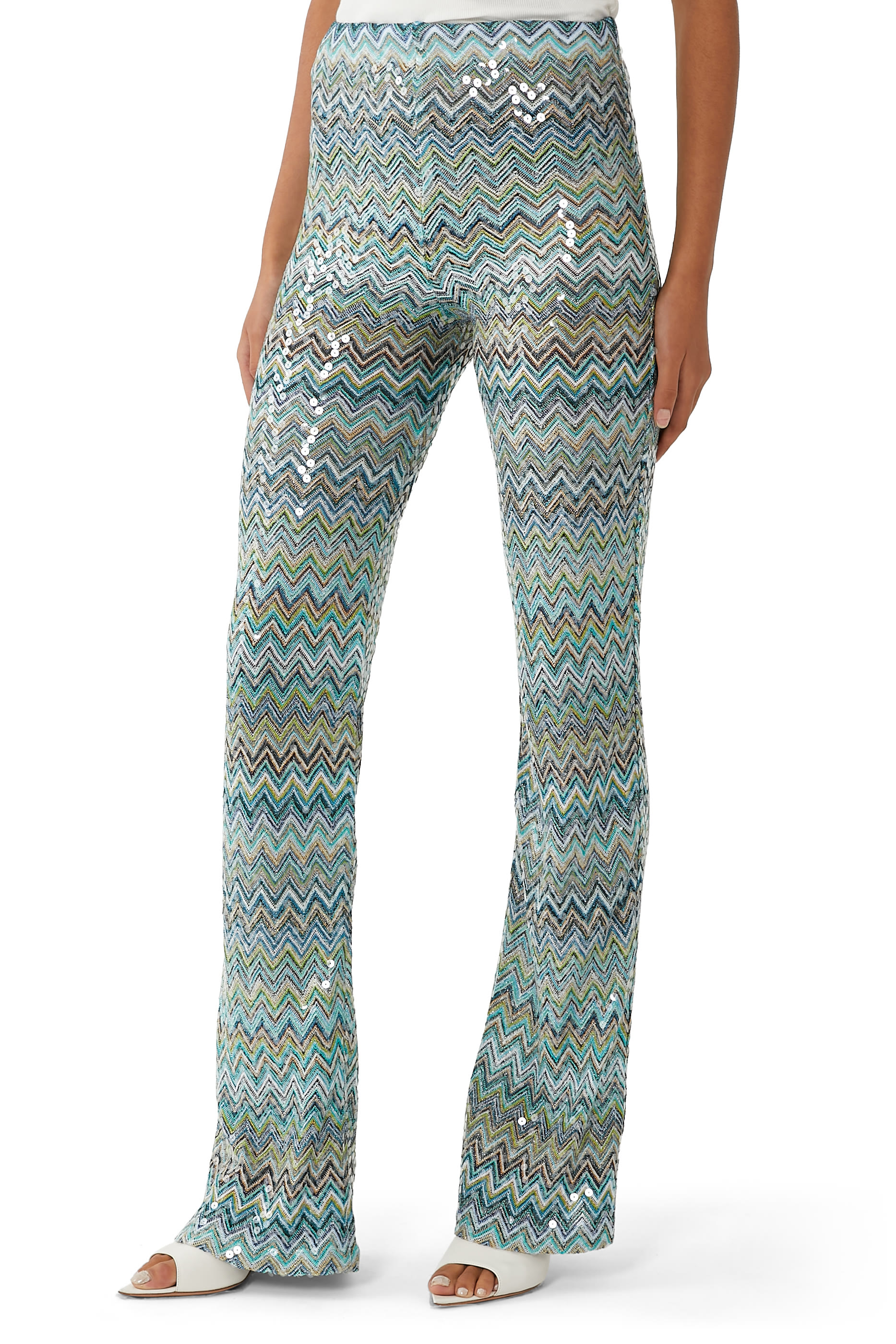 Exclusive Mare Chevron Raschel Sequinned Flared Pants