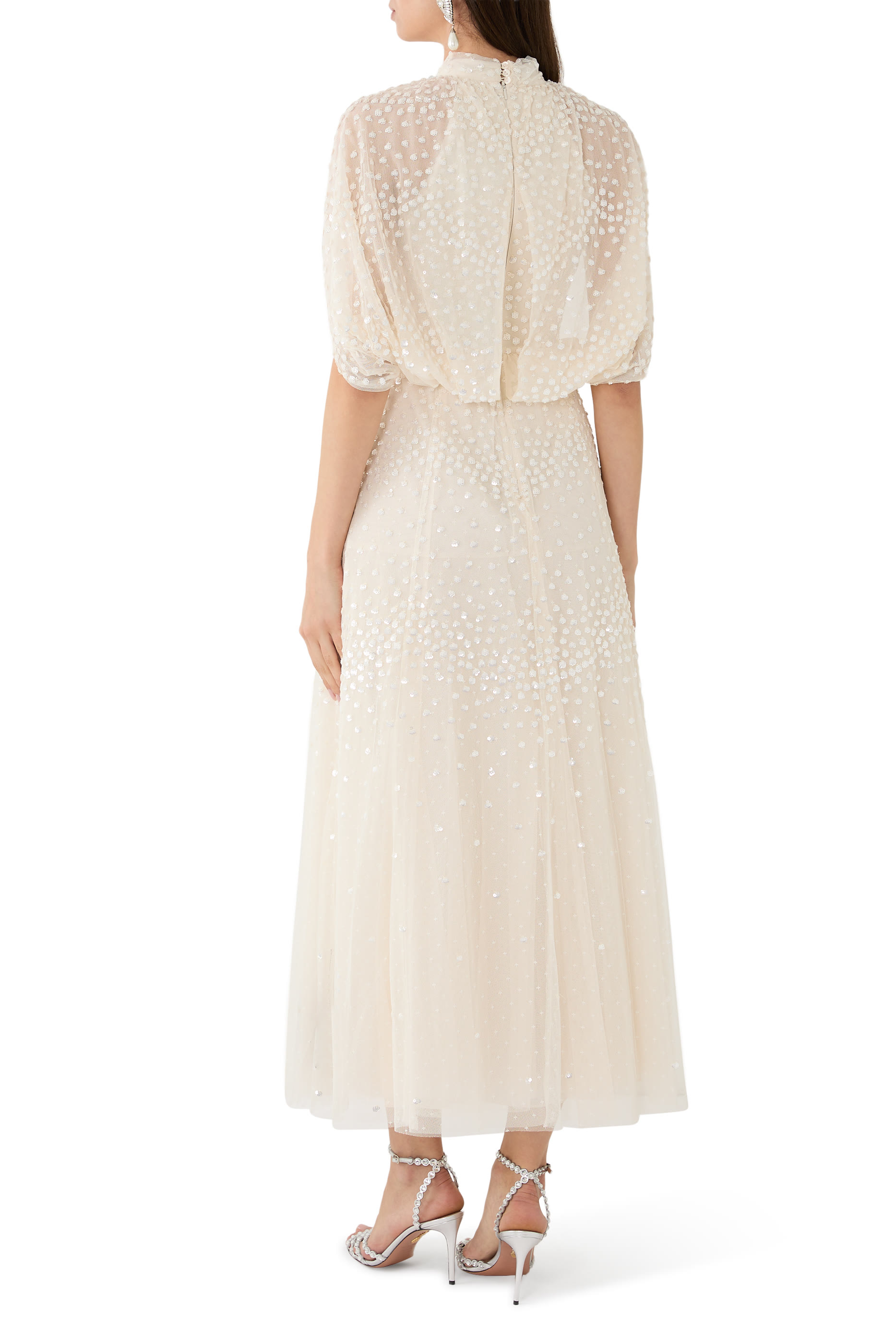 Scallop Sequin Cape Ankle Gown