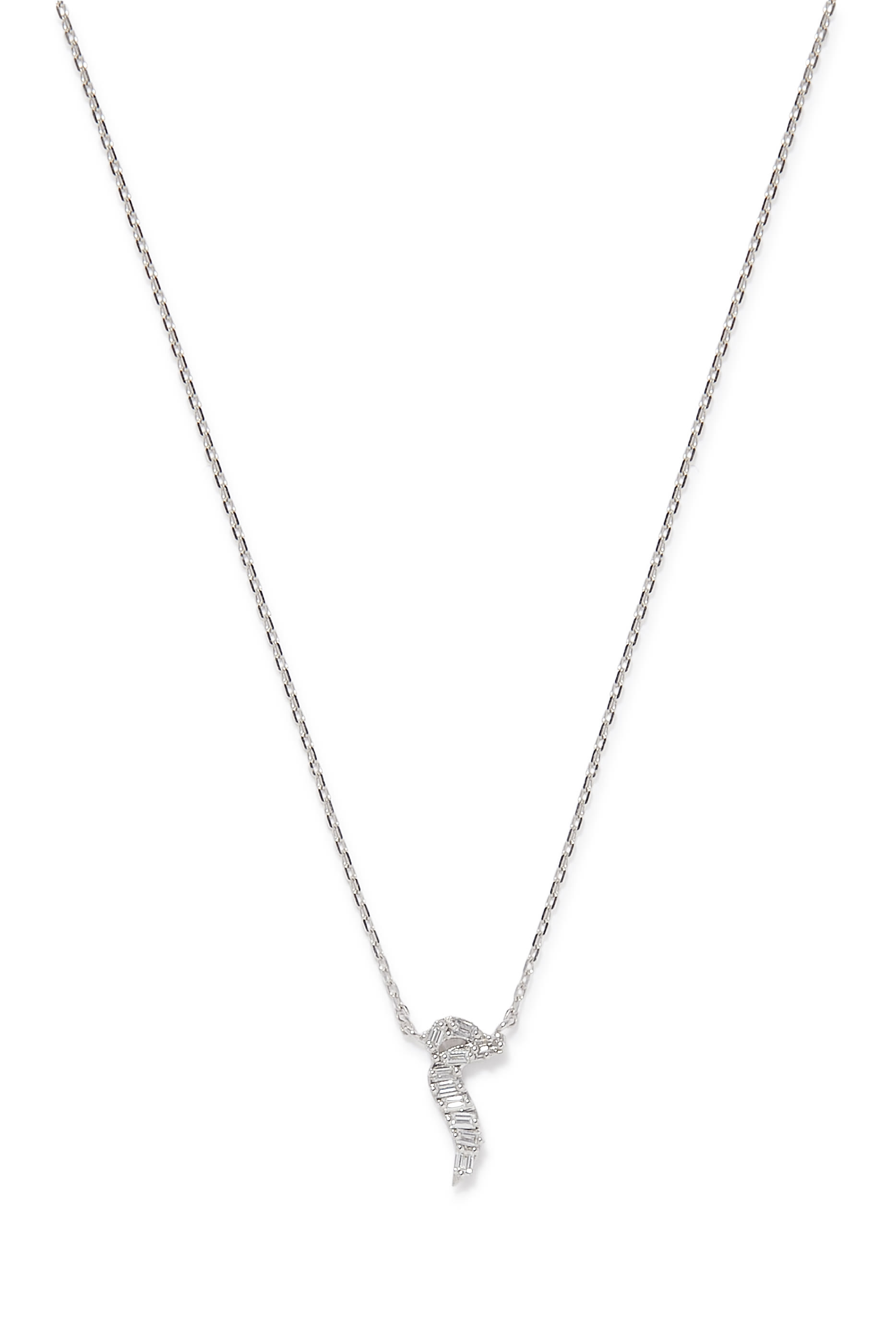 Oula XS Meem Letter Chain Pendant, 18k White Gold & Diamonds