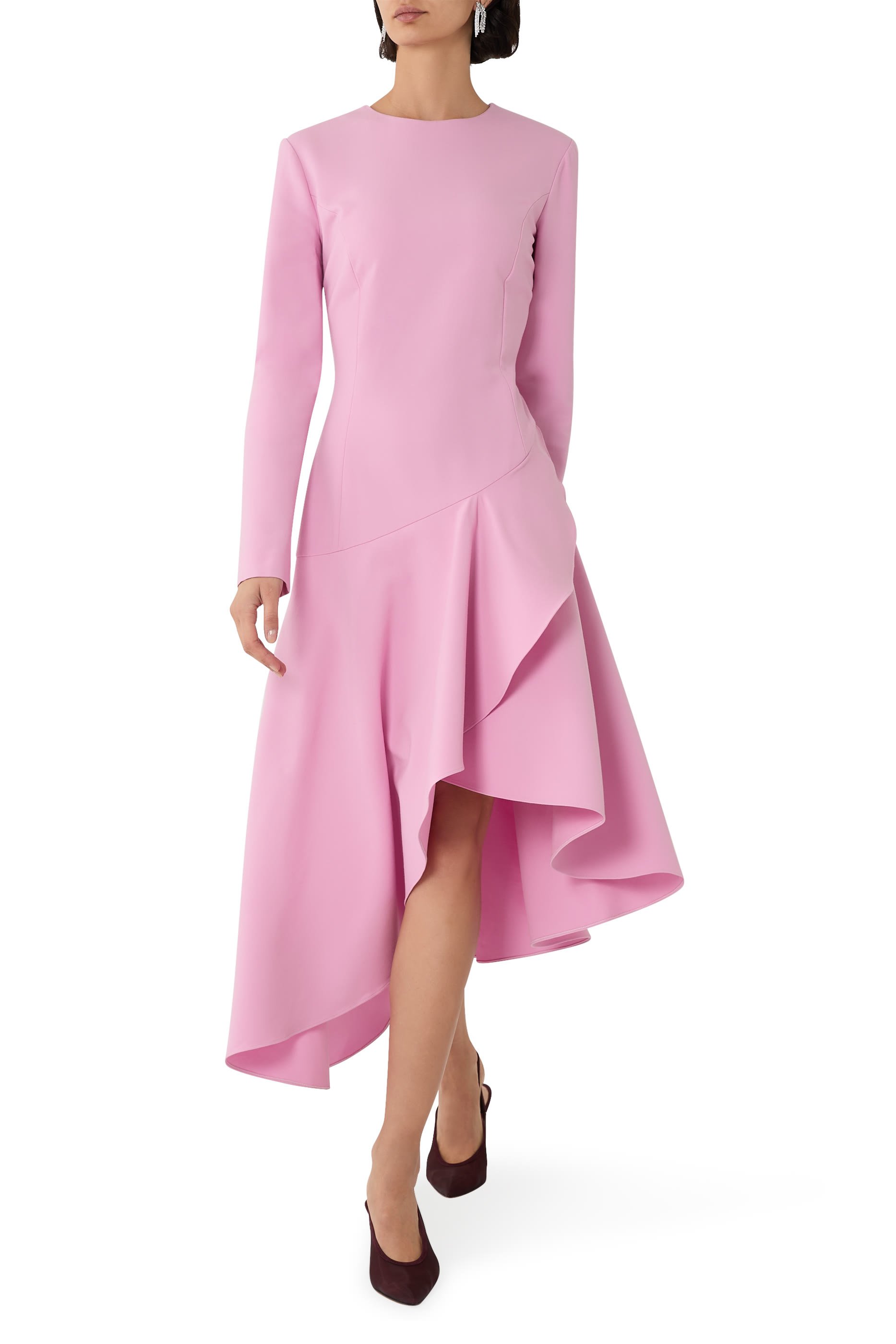 Asymmetric Wool-Blend Crepe Dress