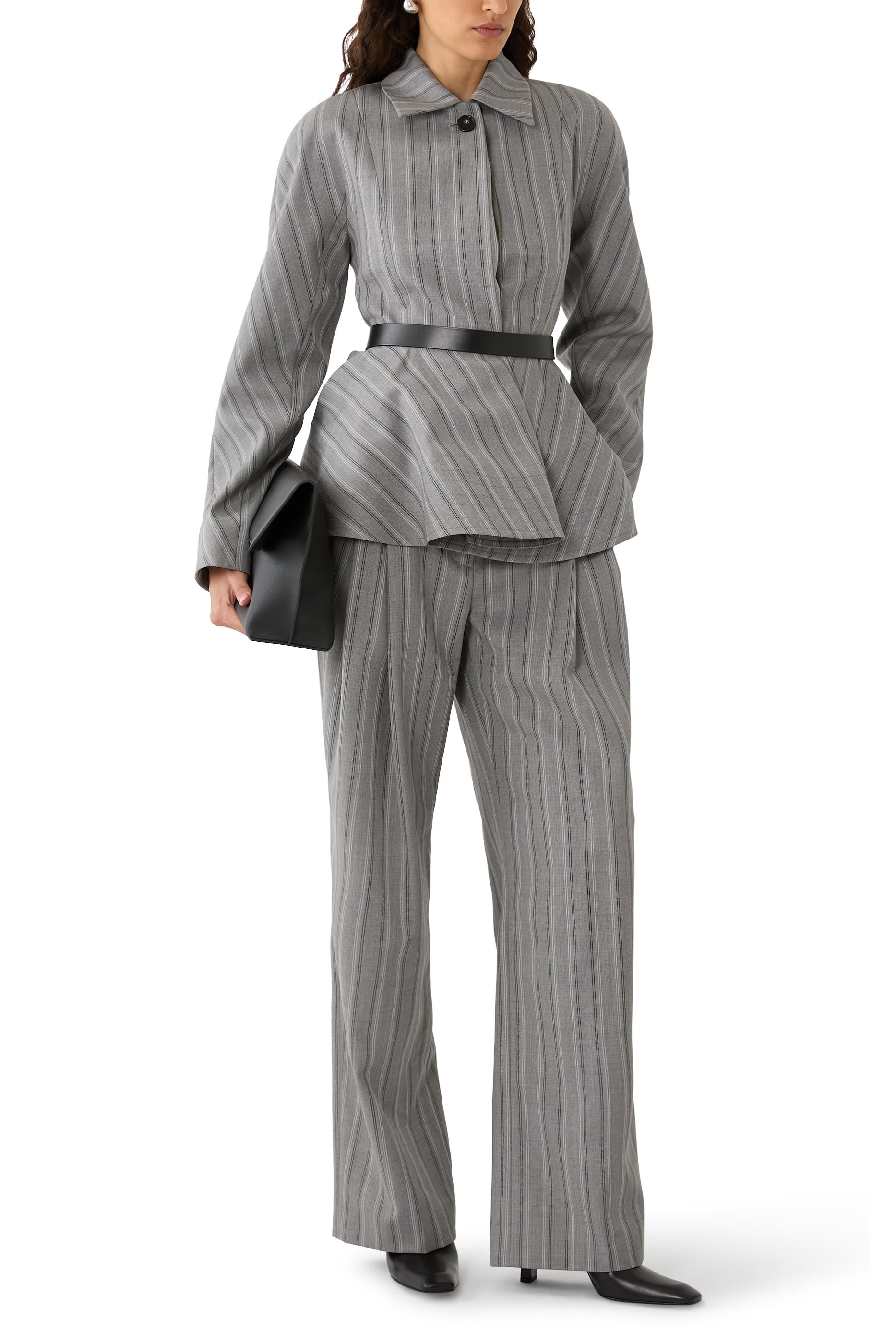 Striped Tailored Peplum Jacket