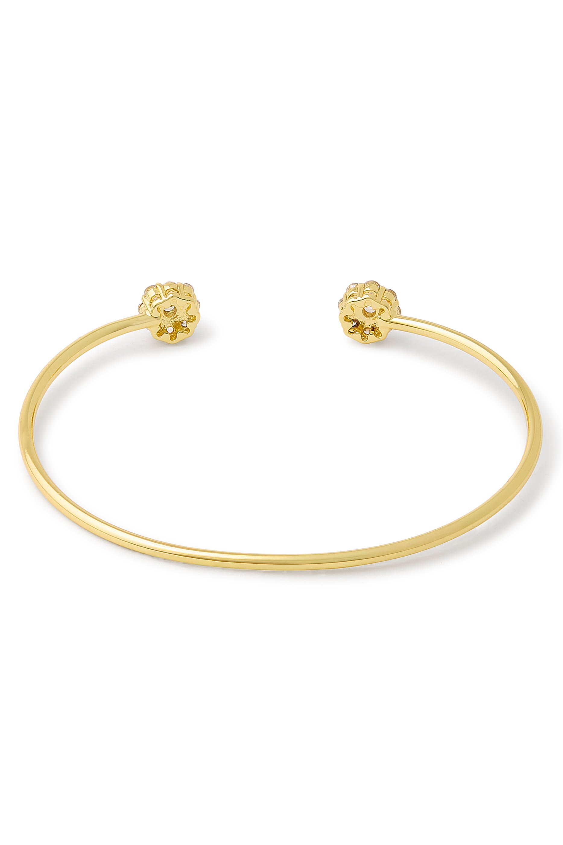  Round CZ Halo Delicate Open Cuff, Gold-Plated Brass & Cubic Zirconia