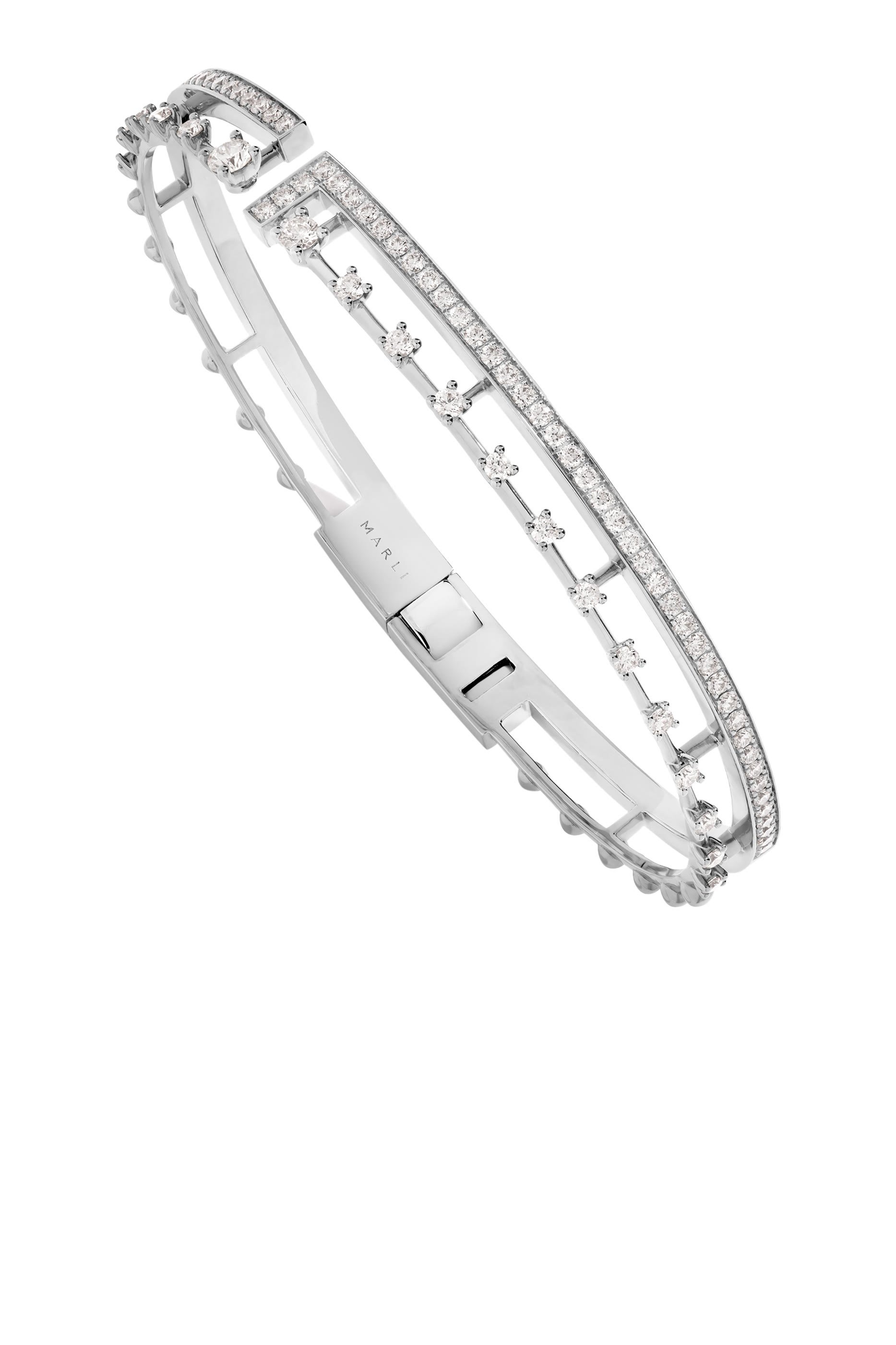 Avenues Open Hinged Bracelet, 18k White Gold & Diamonds