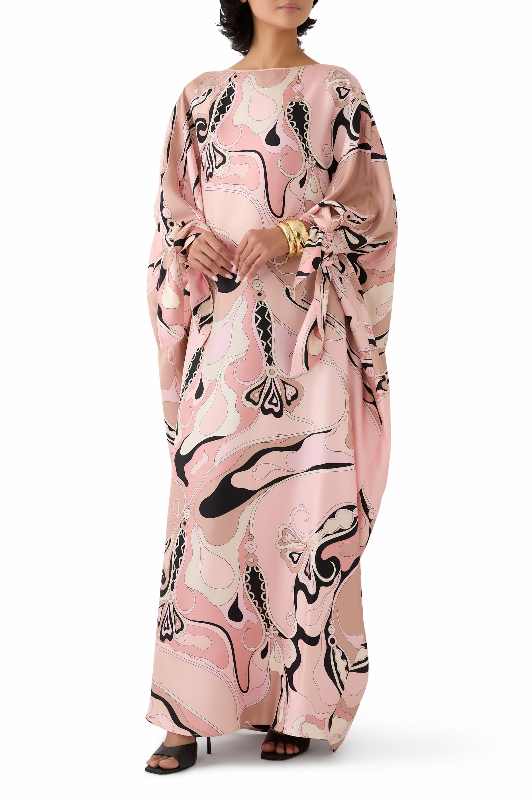 Orchidee Print Silk Twill Kaftan