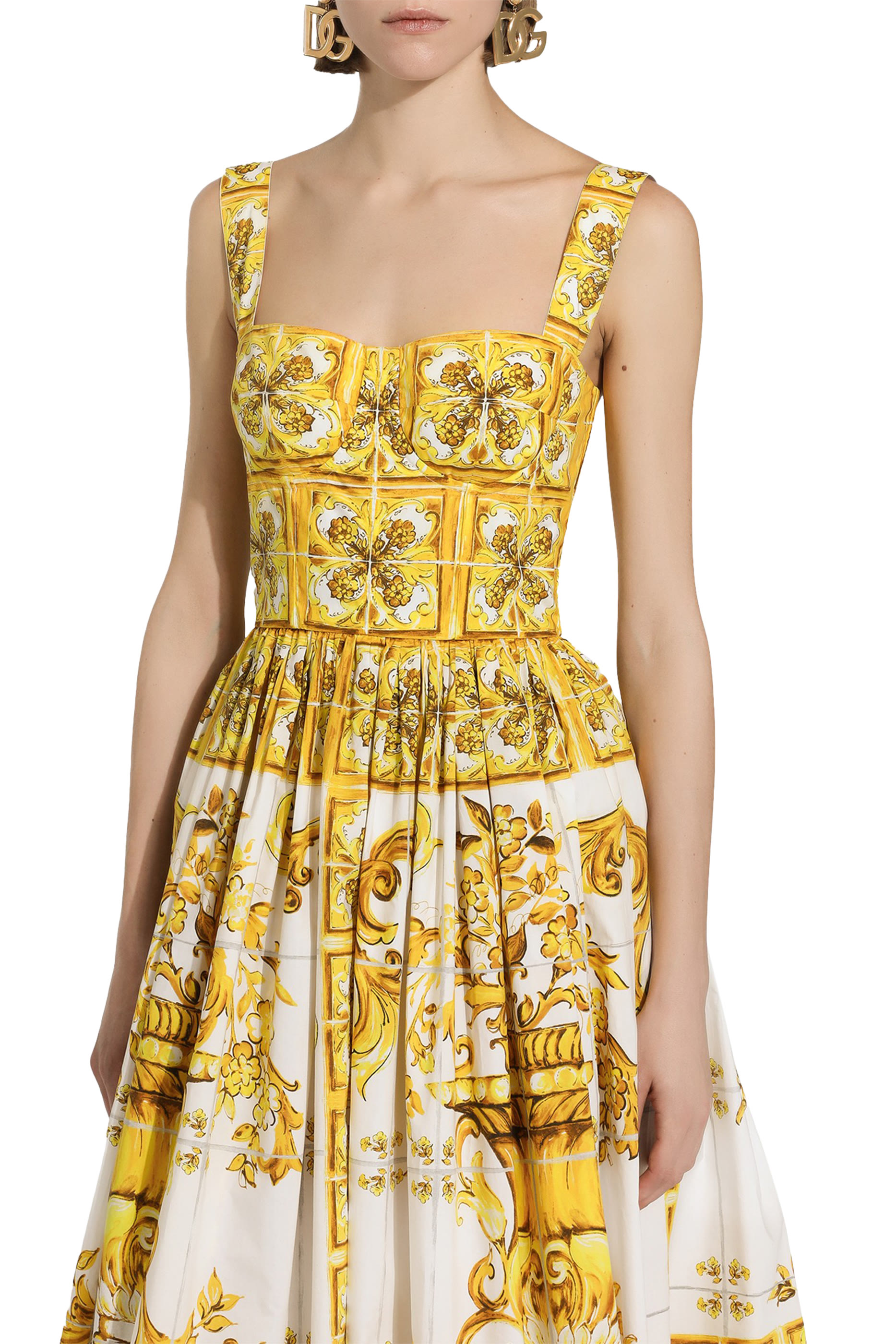 Majolica Print Midi Corset Dress