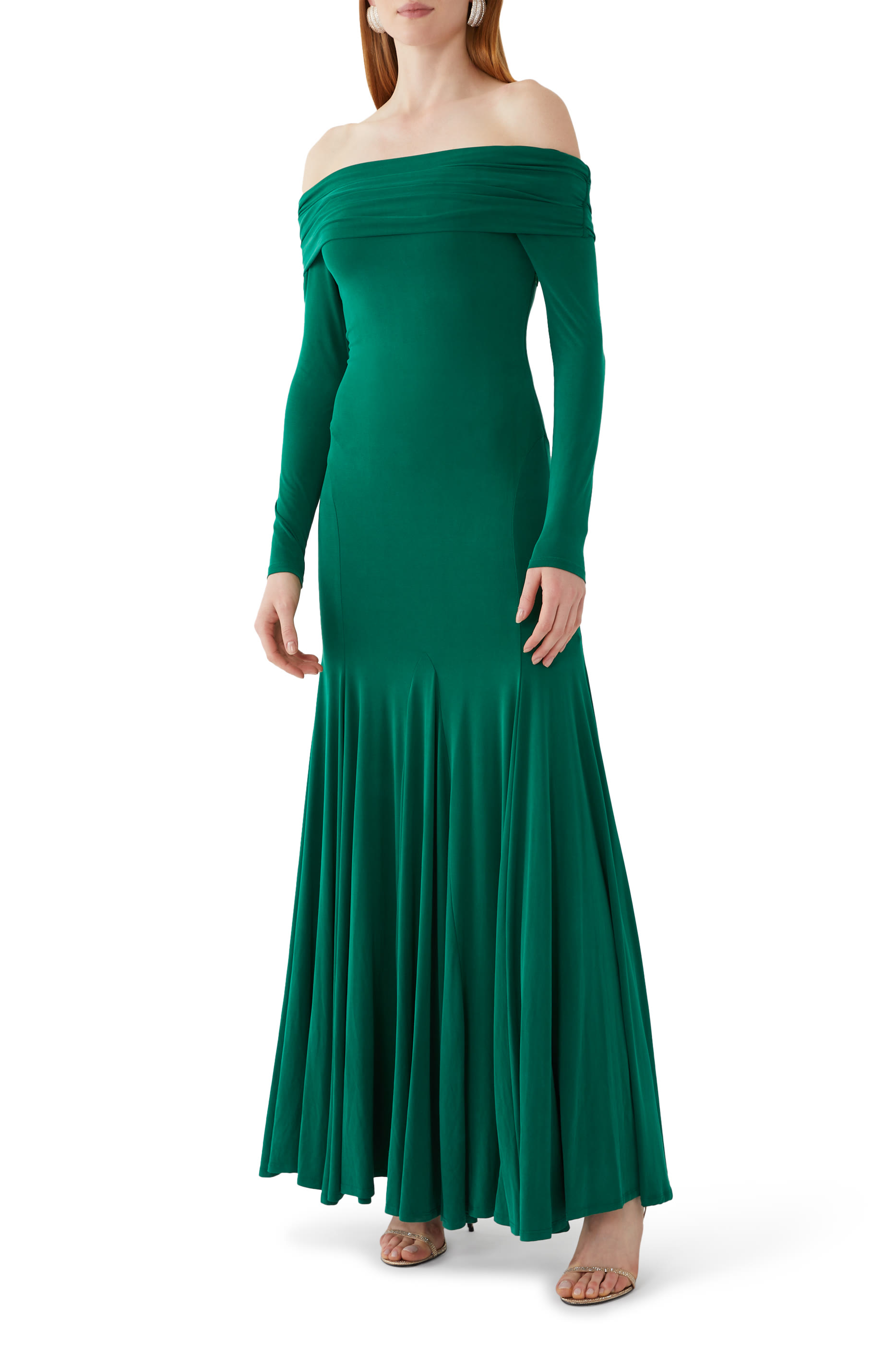 Augusta Off the Shoulder Ruched Maxi Dress
