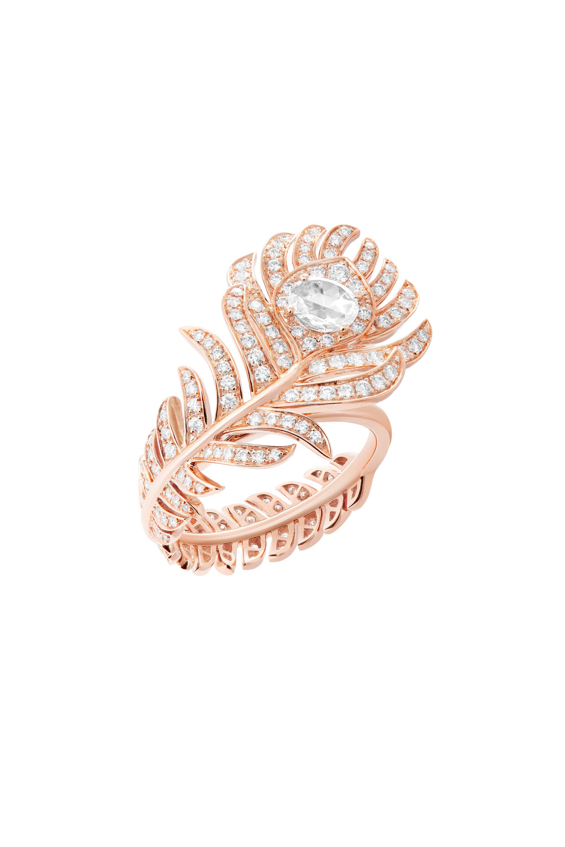 Plume de Paon Small Ring, 18k Pink Gold & Diamonds