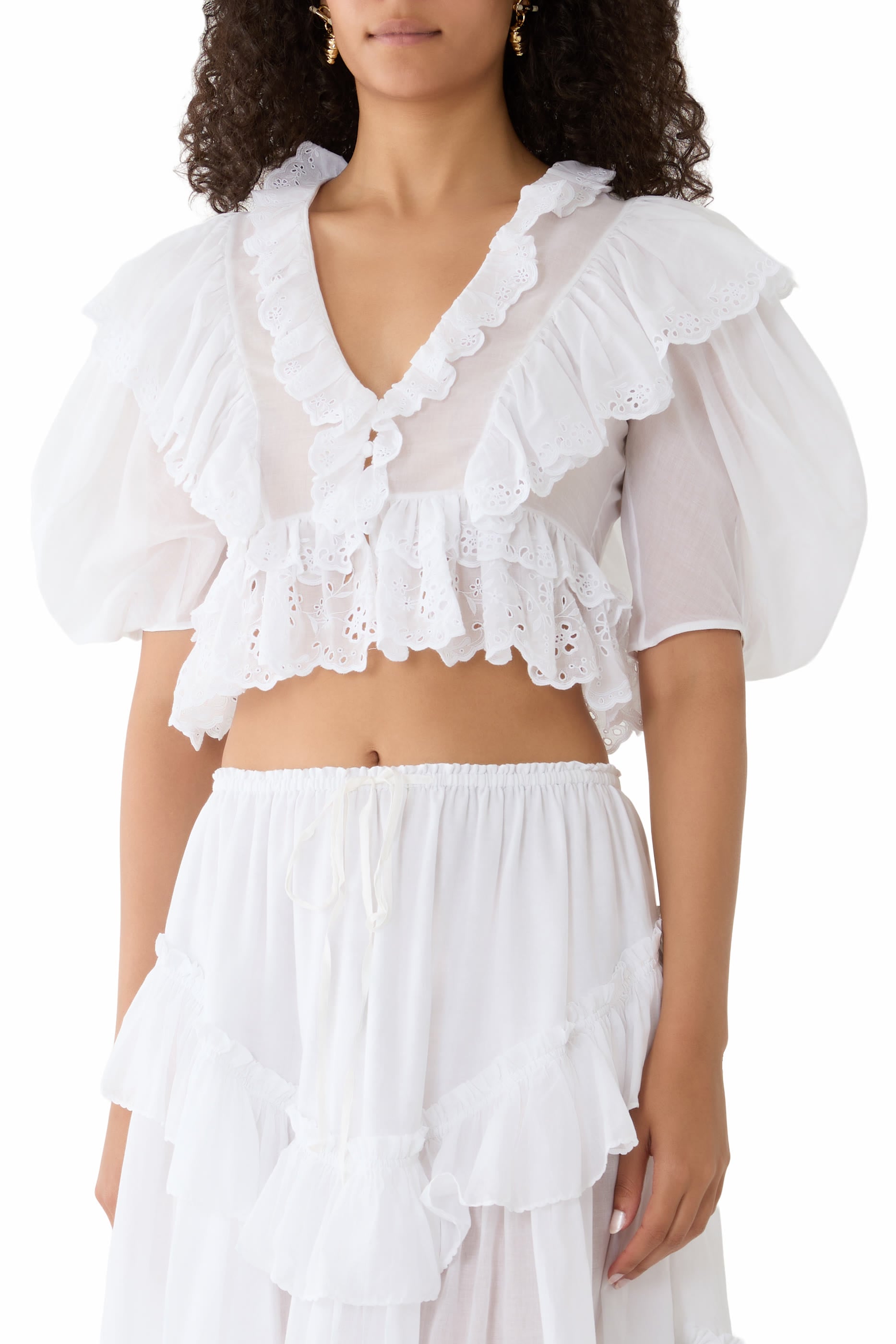 Cropped V-Neck Ruffled Top