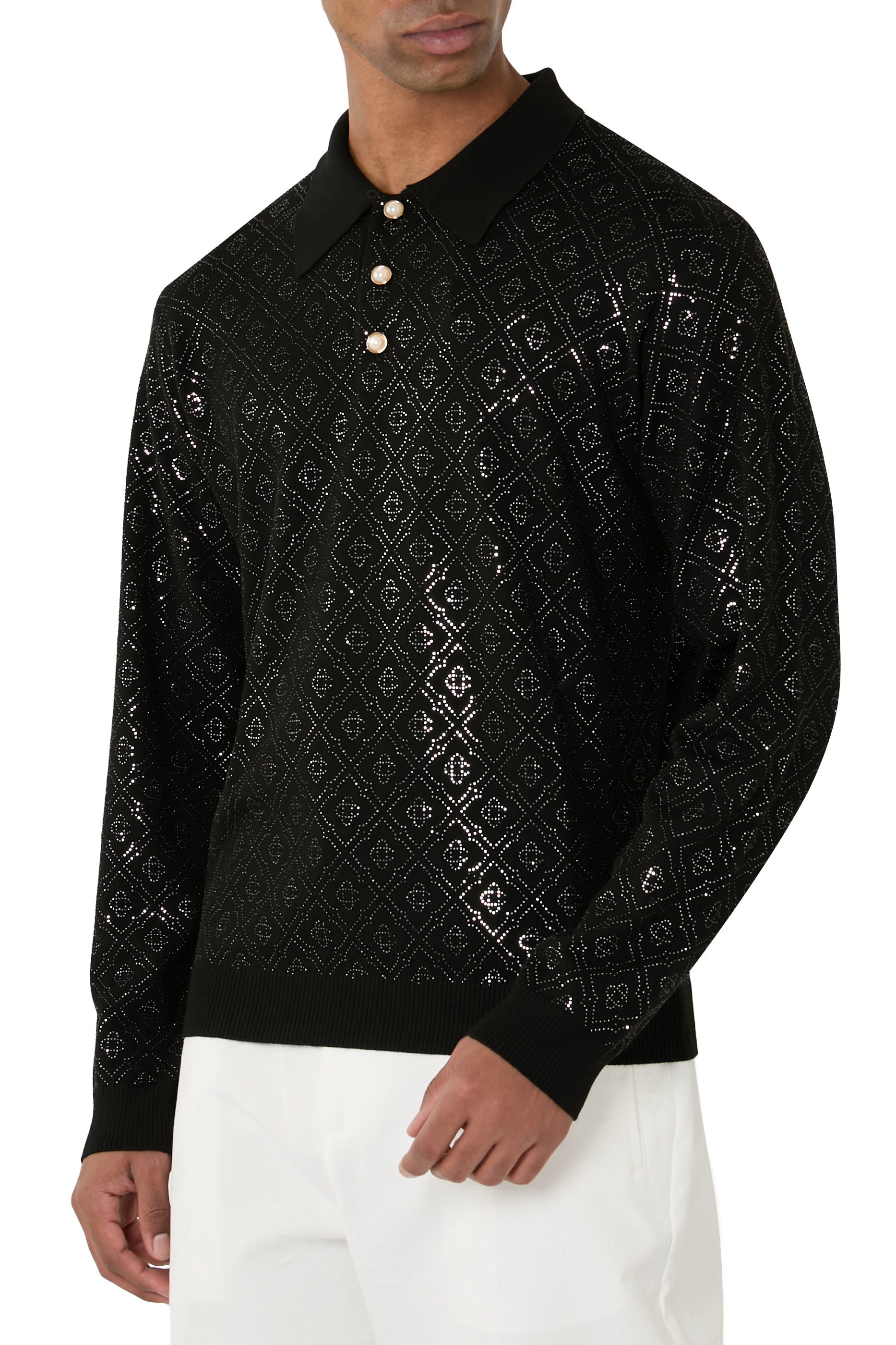 Crystal Monogram Knit Polo Shirt
