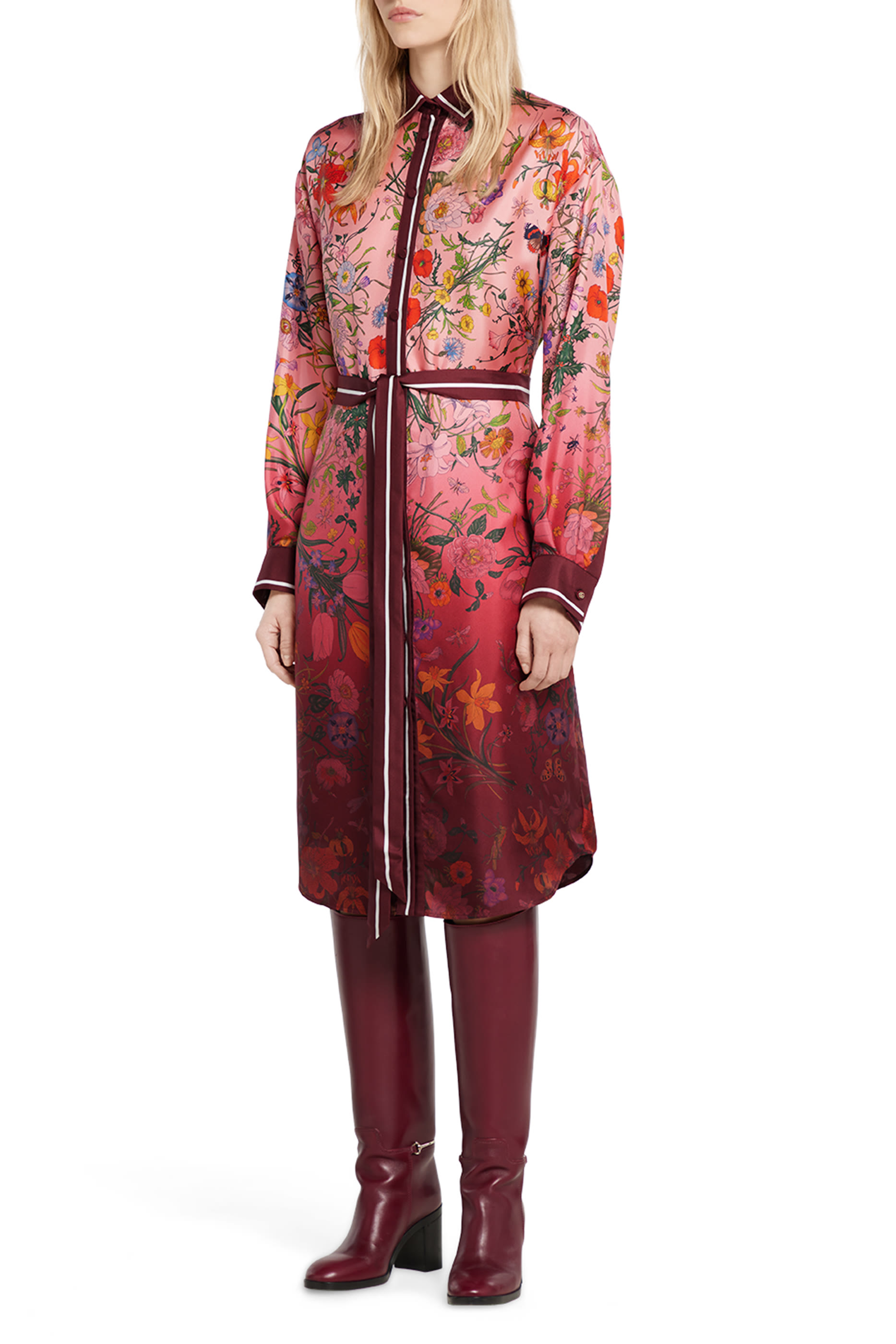 Printed Silk Twill Shirt Dress