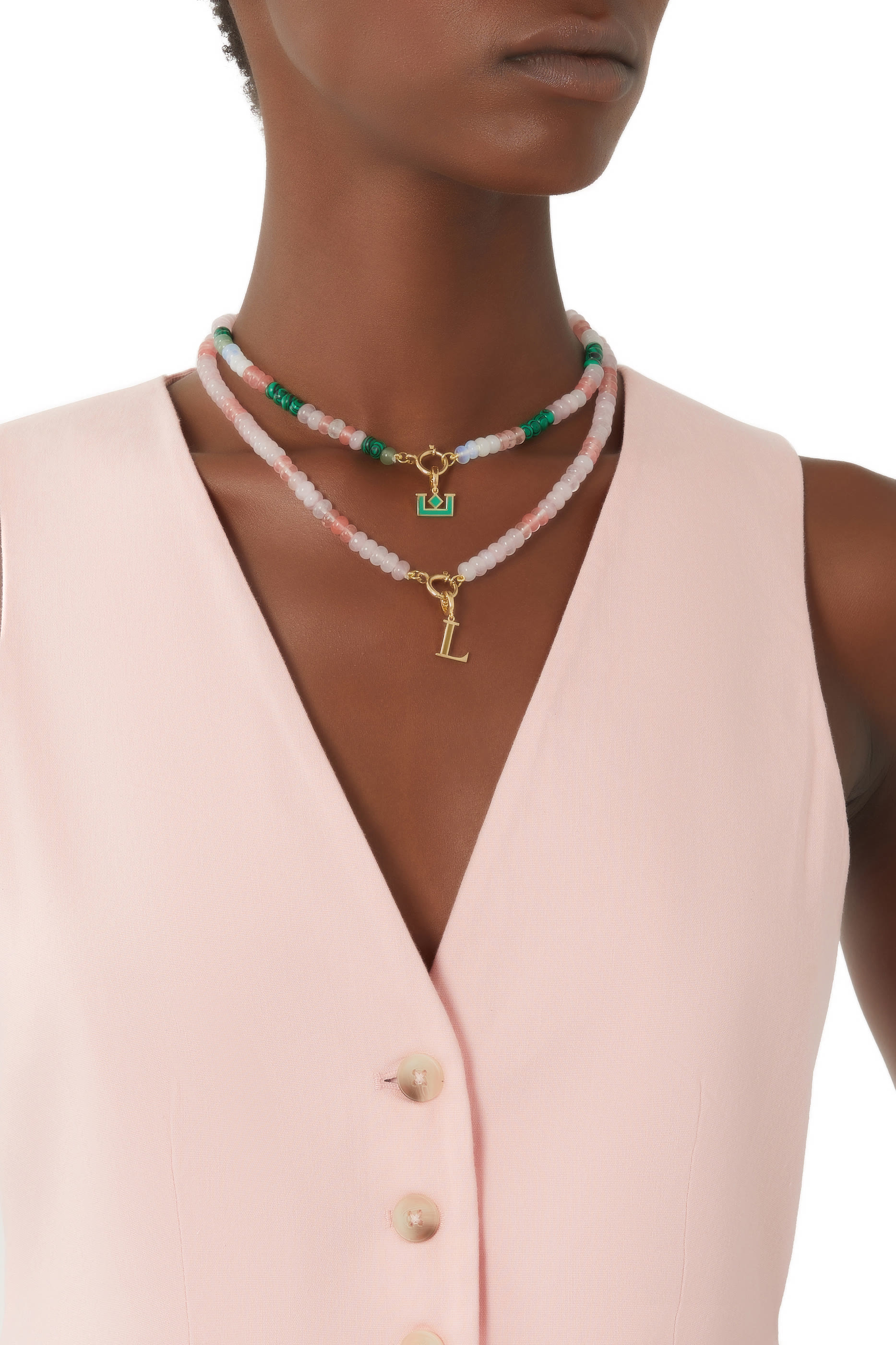 Opal Beaded Necklace, 18k Yellow Gold & Pink Opals