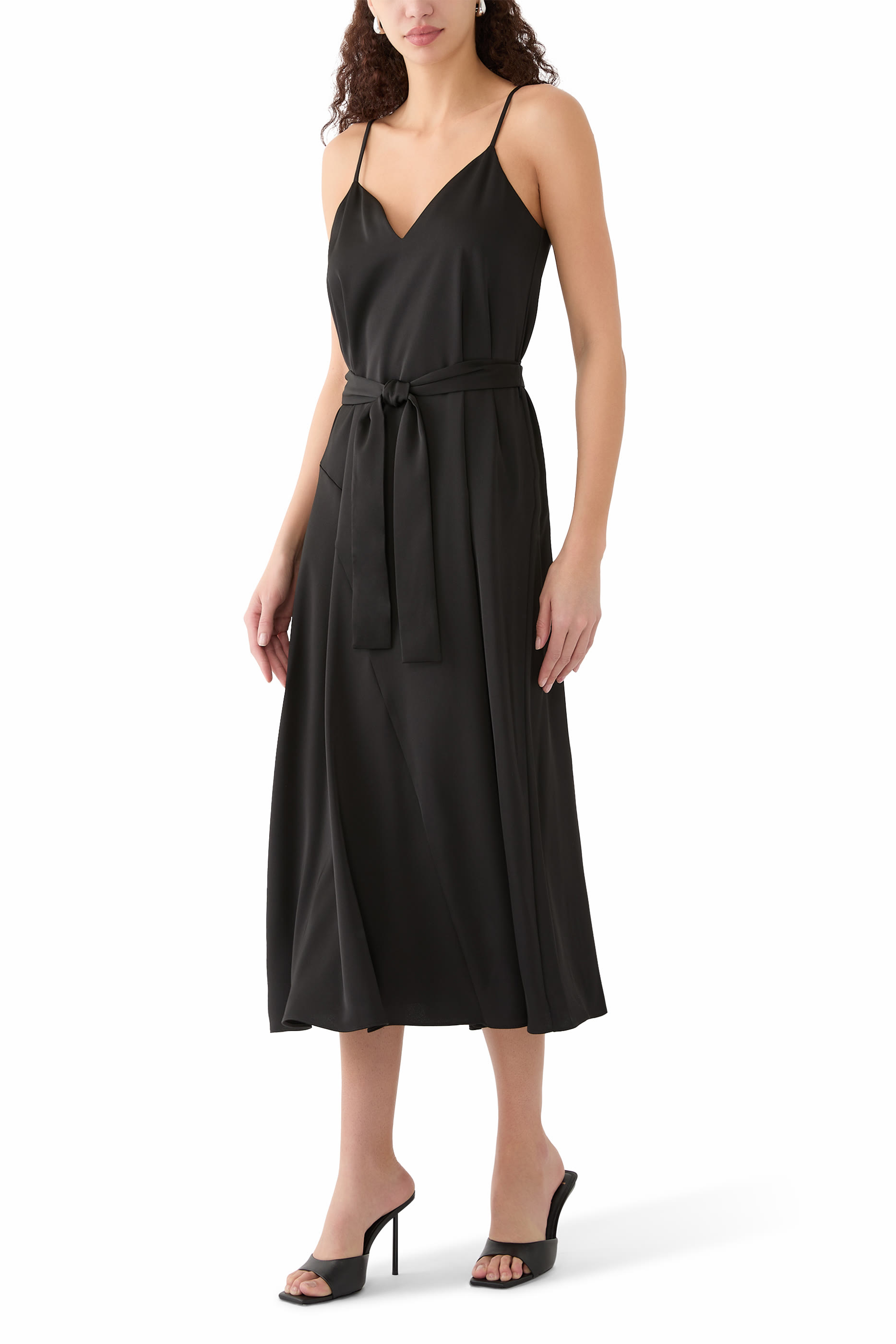 Belted A-Line Midi Dress