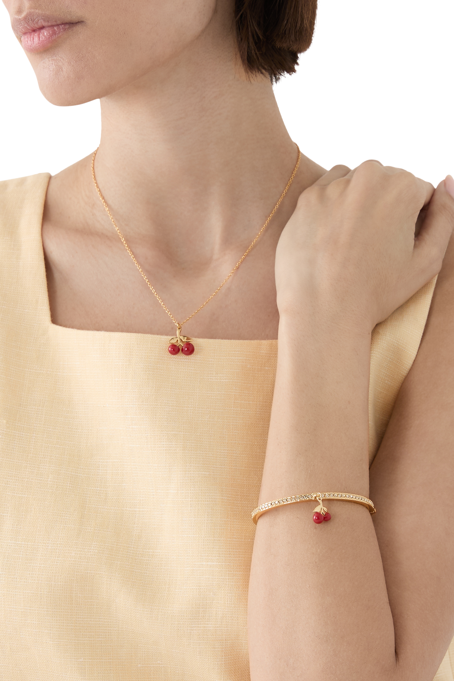 Cherry Cluster Pendant Necklace, Brass