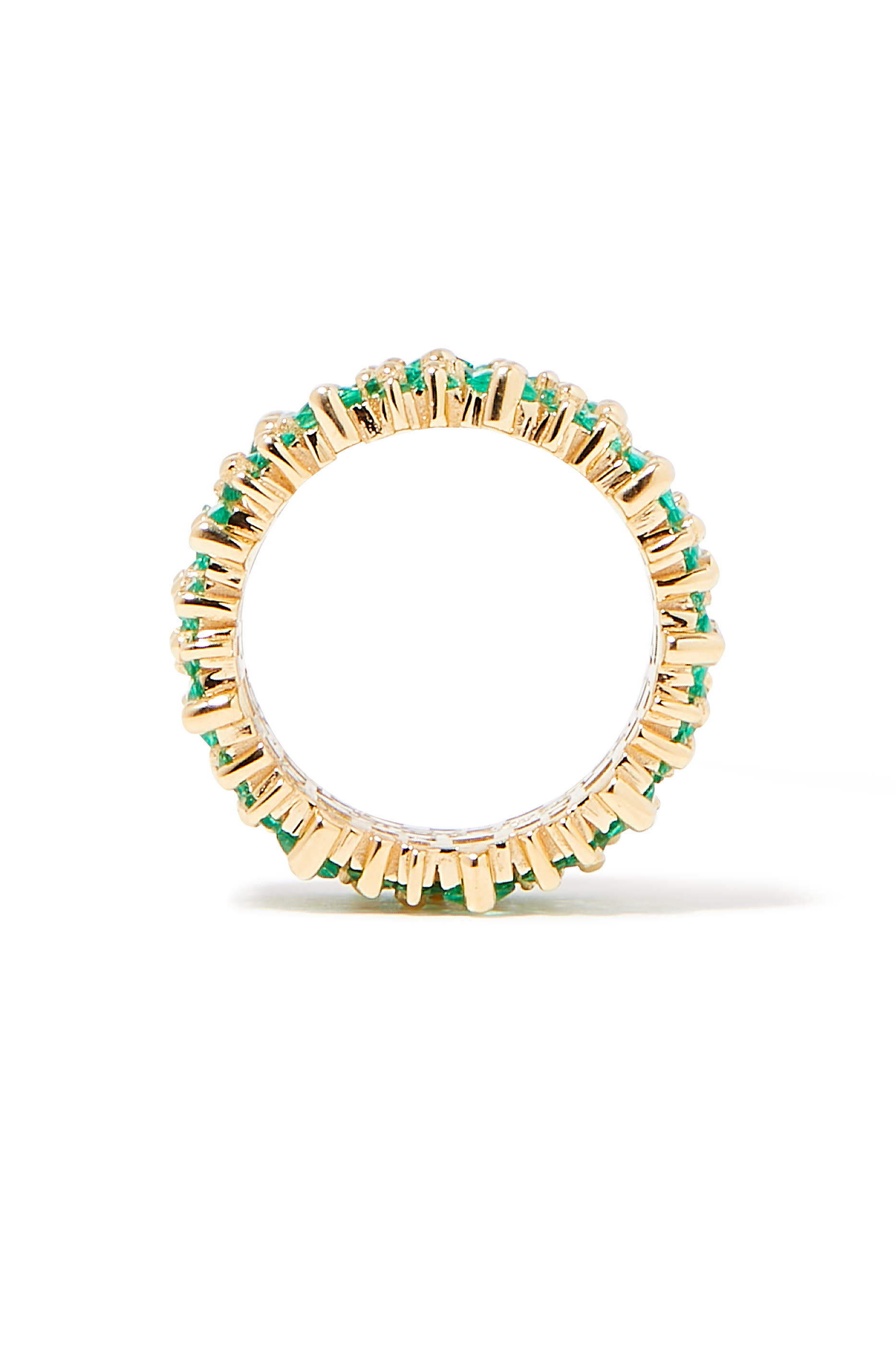 Double Stack Eternity Band, 18k Yellow Gold with Emerald & Diamond