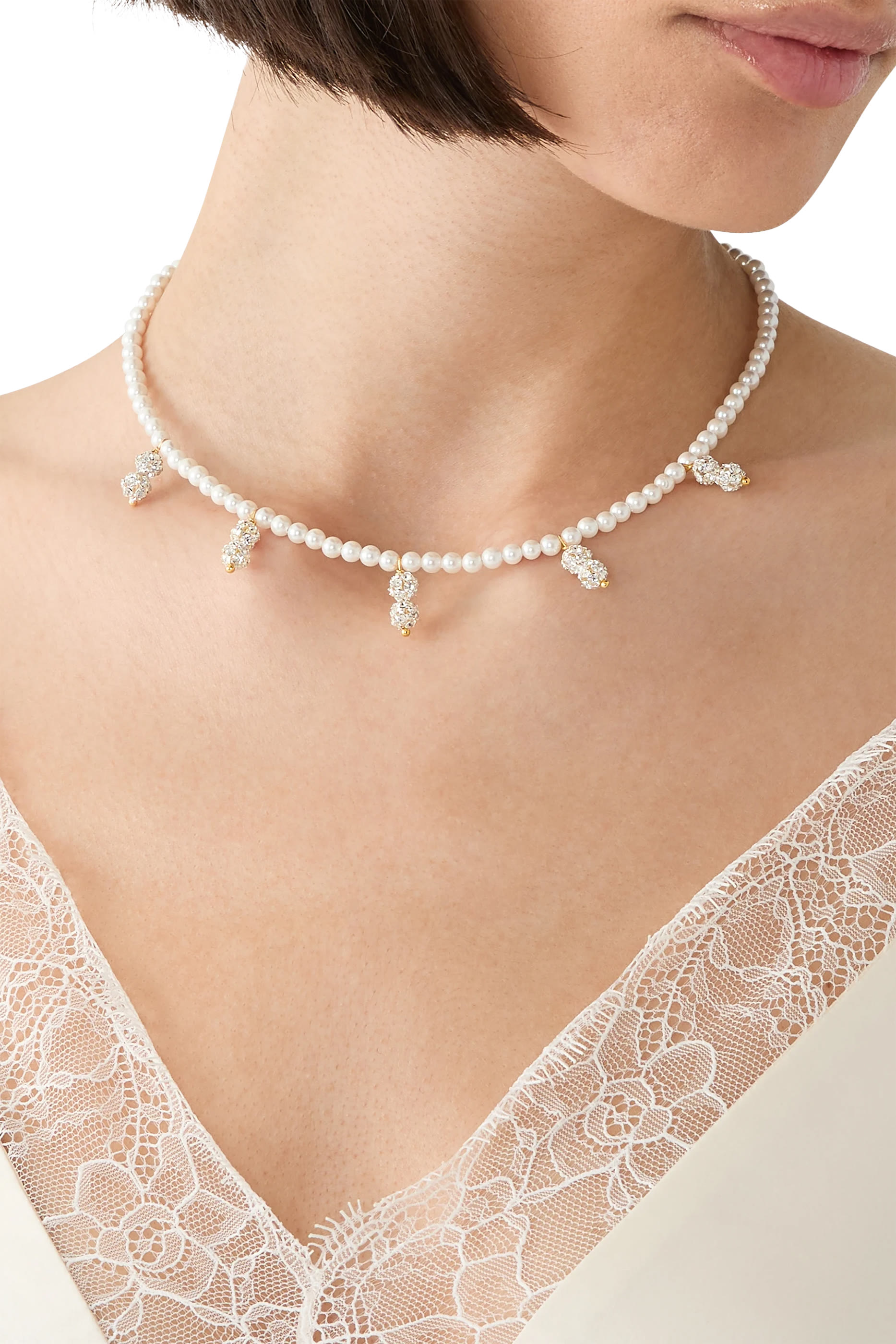 Pearl Necklace with 5-Strass Pendant