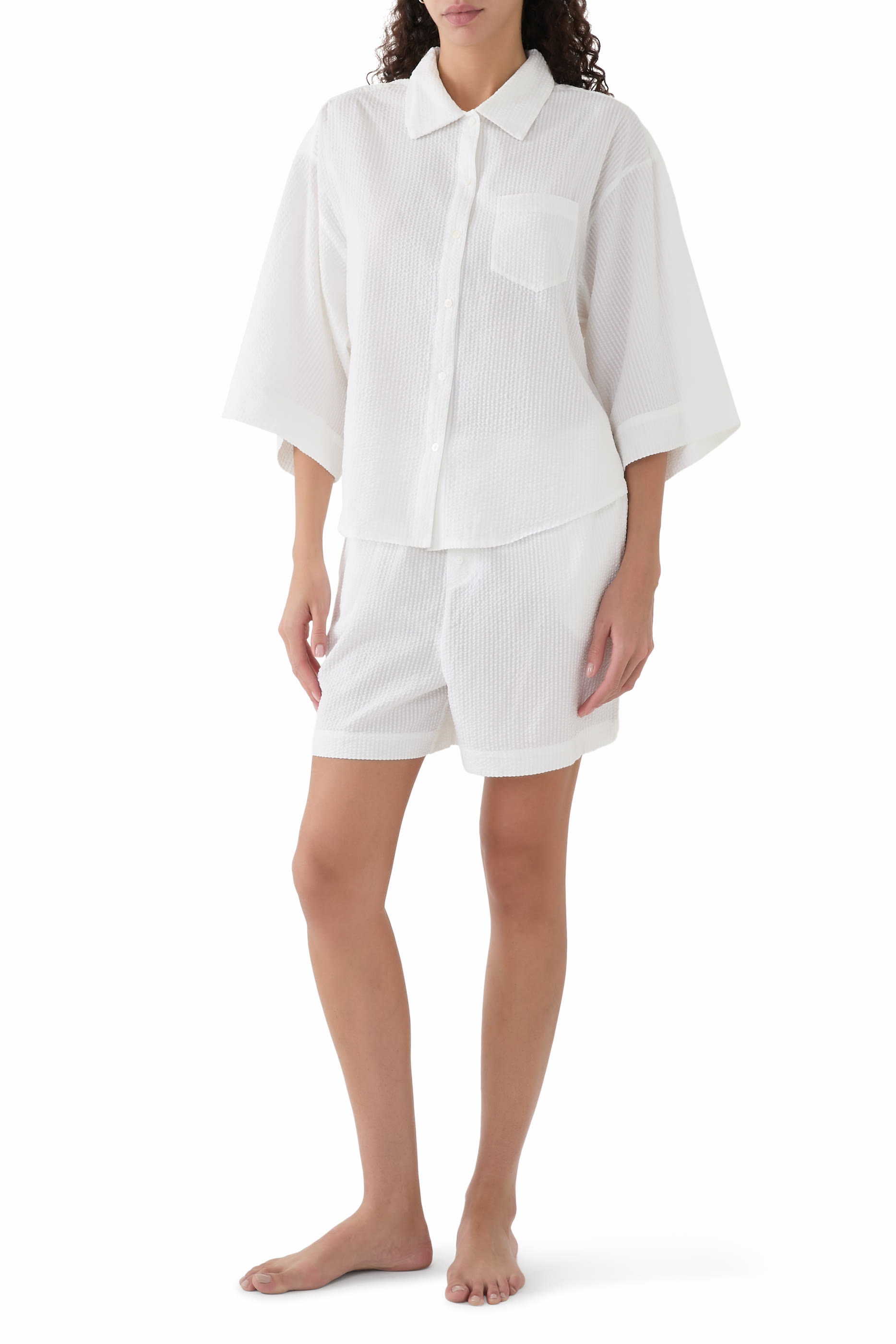 Oversized Shortie Pajama Set Organic Cotton Seersucker