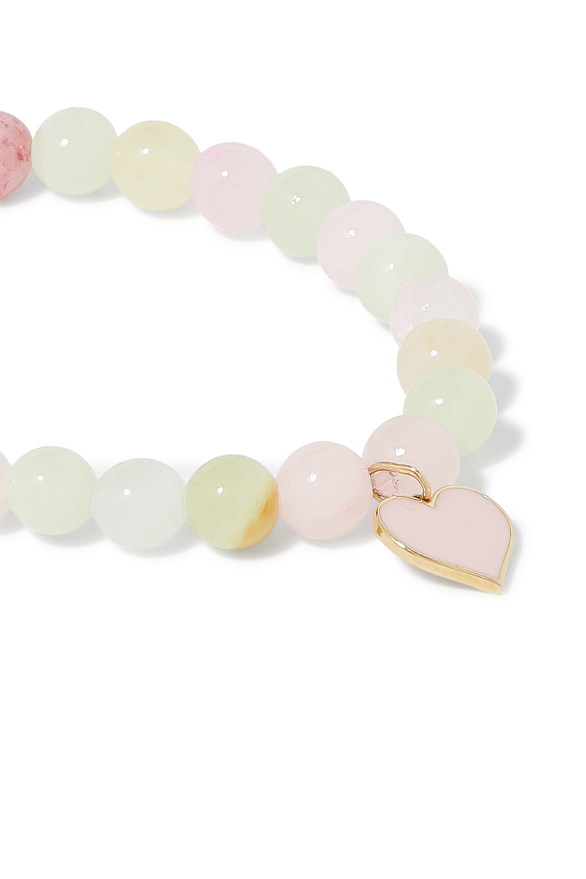 Kids Heart Charm Bracelet,  14K Yellow Gold with Enamel &  Mix Color Morganite Beads