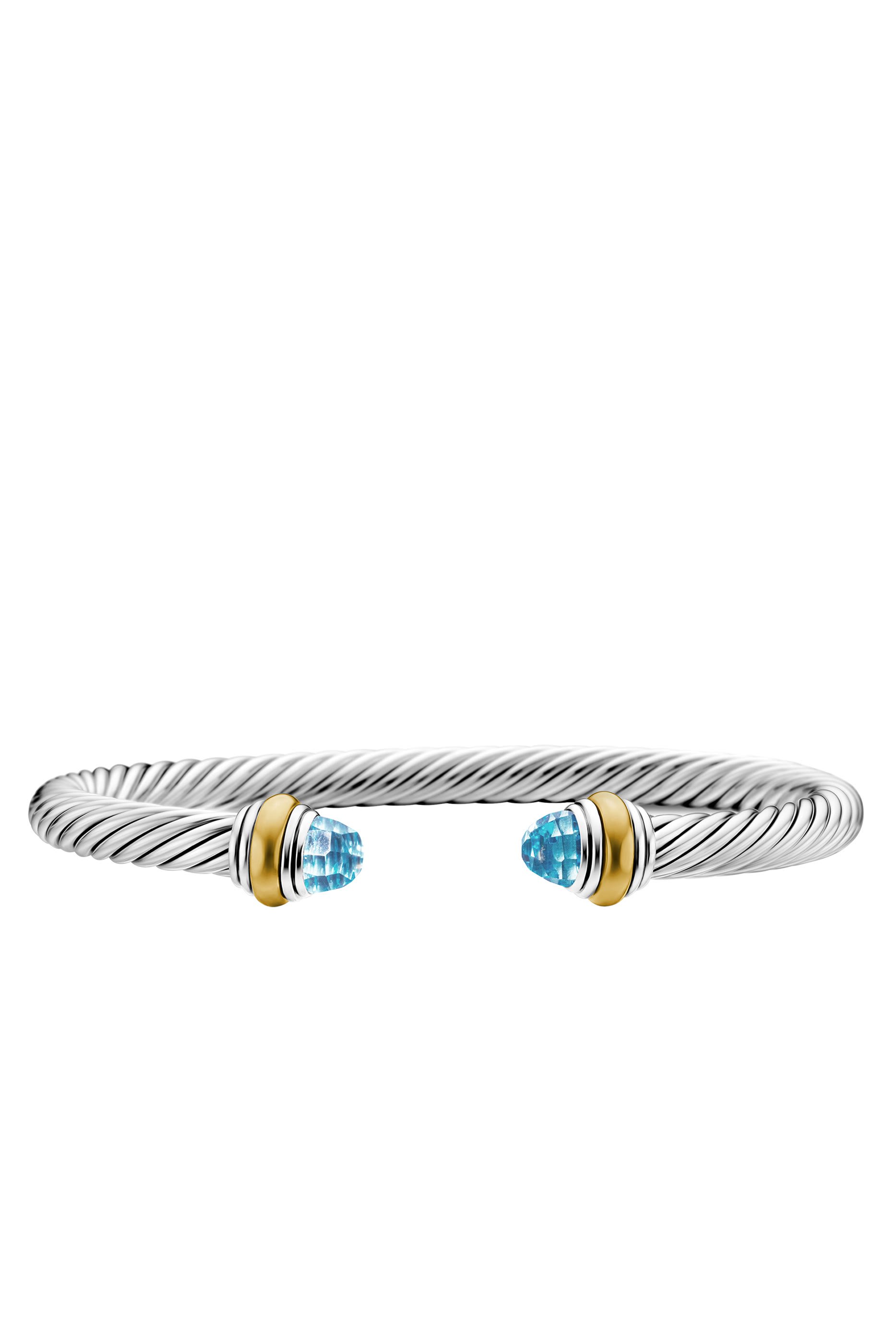 Classic Cable Bracelet, Sterling Silver with 14K Yellow Gold and Blue Topaz