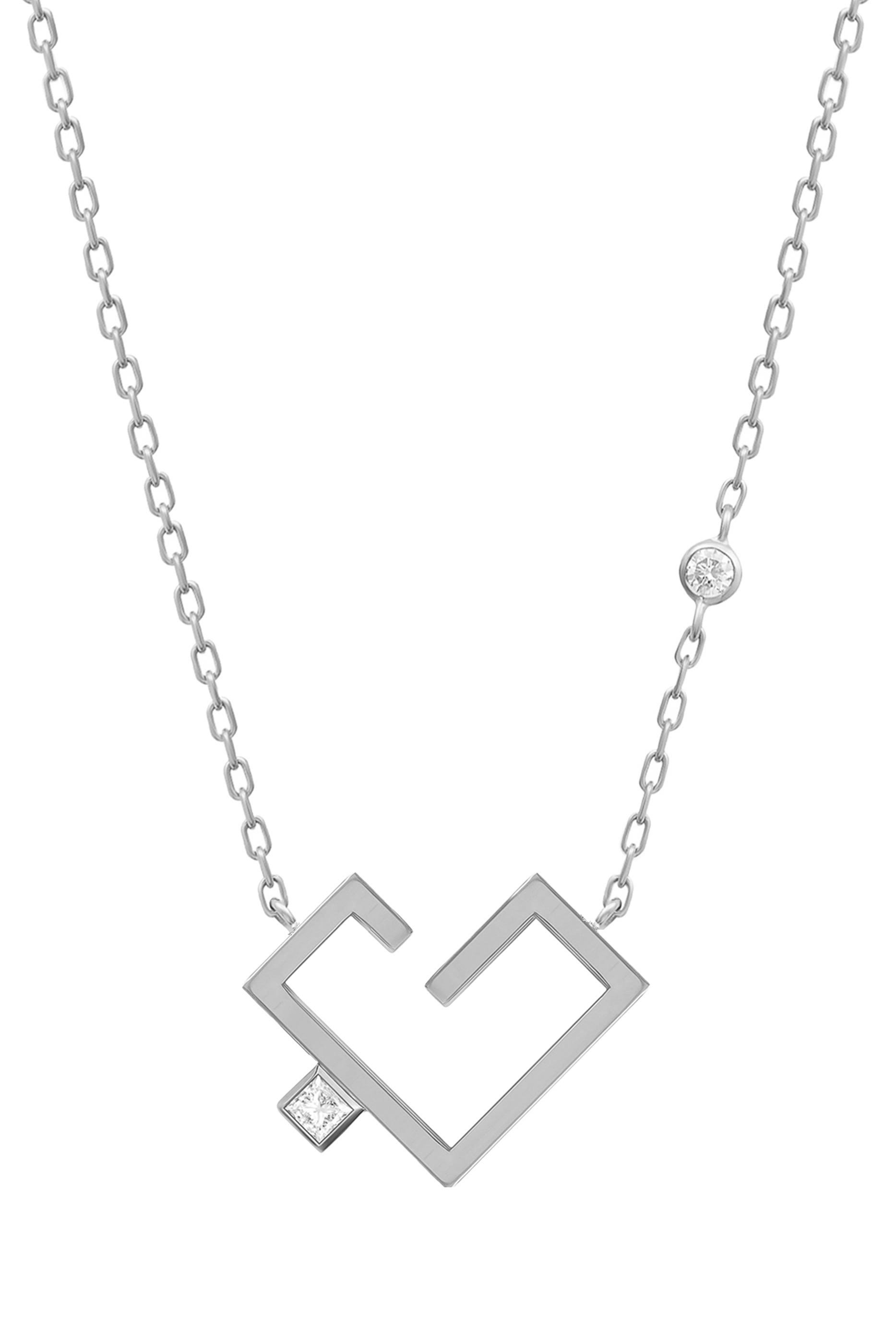 Hubb Two Dot Small Pendant Necklace, 18k White Gold with Diamonds