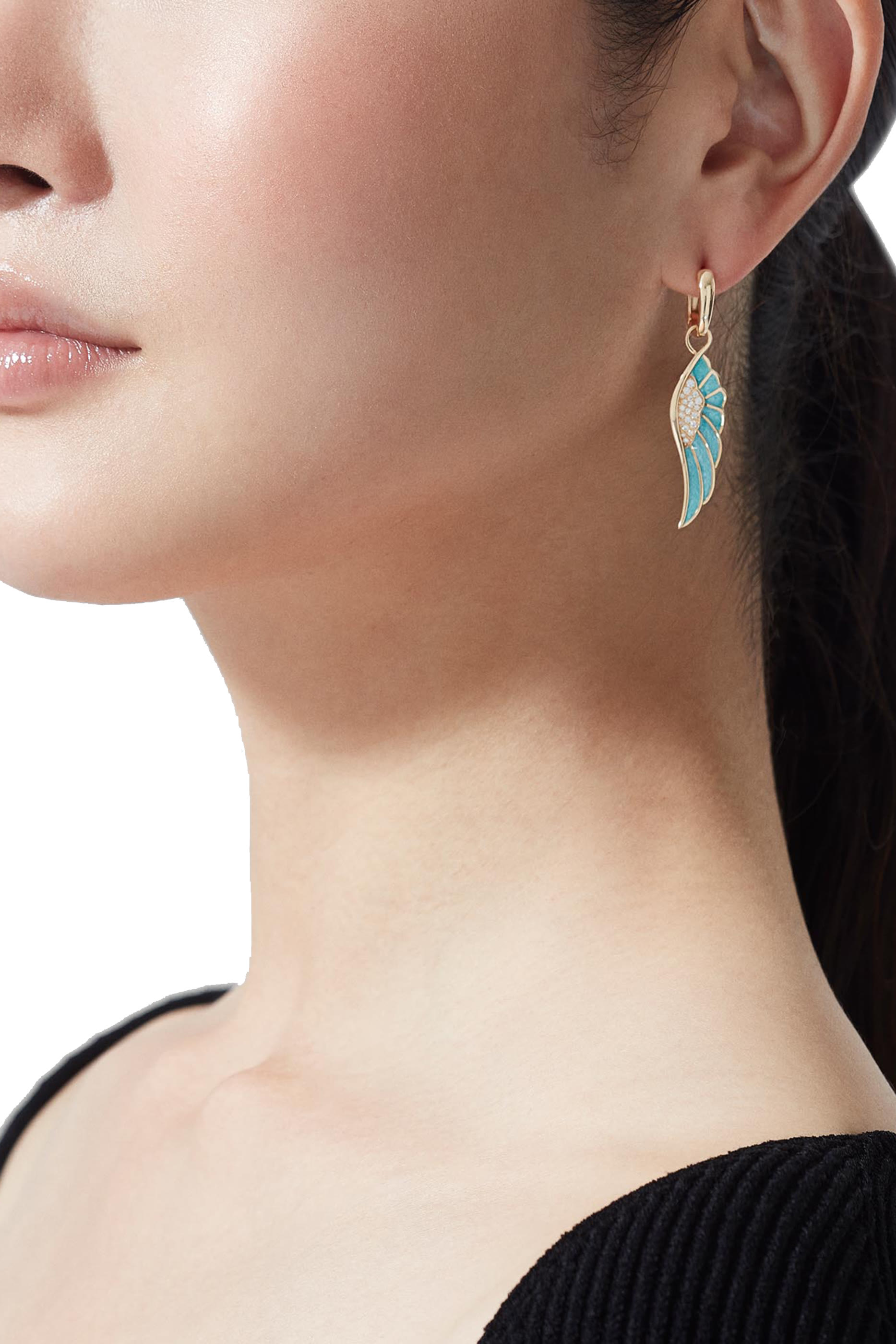 Wings Reflection Summer Earrings, 18K Yellow Gold with Diamonds & Enamel