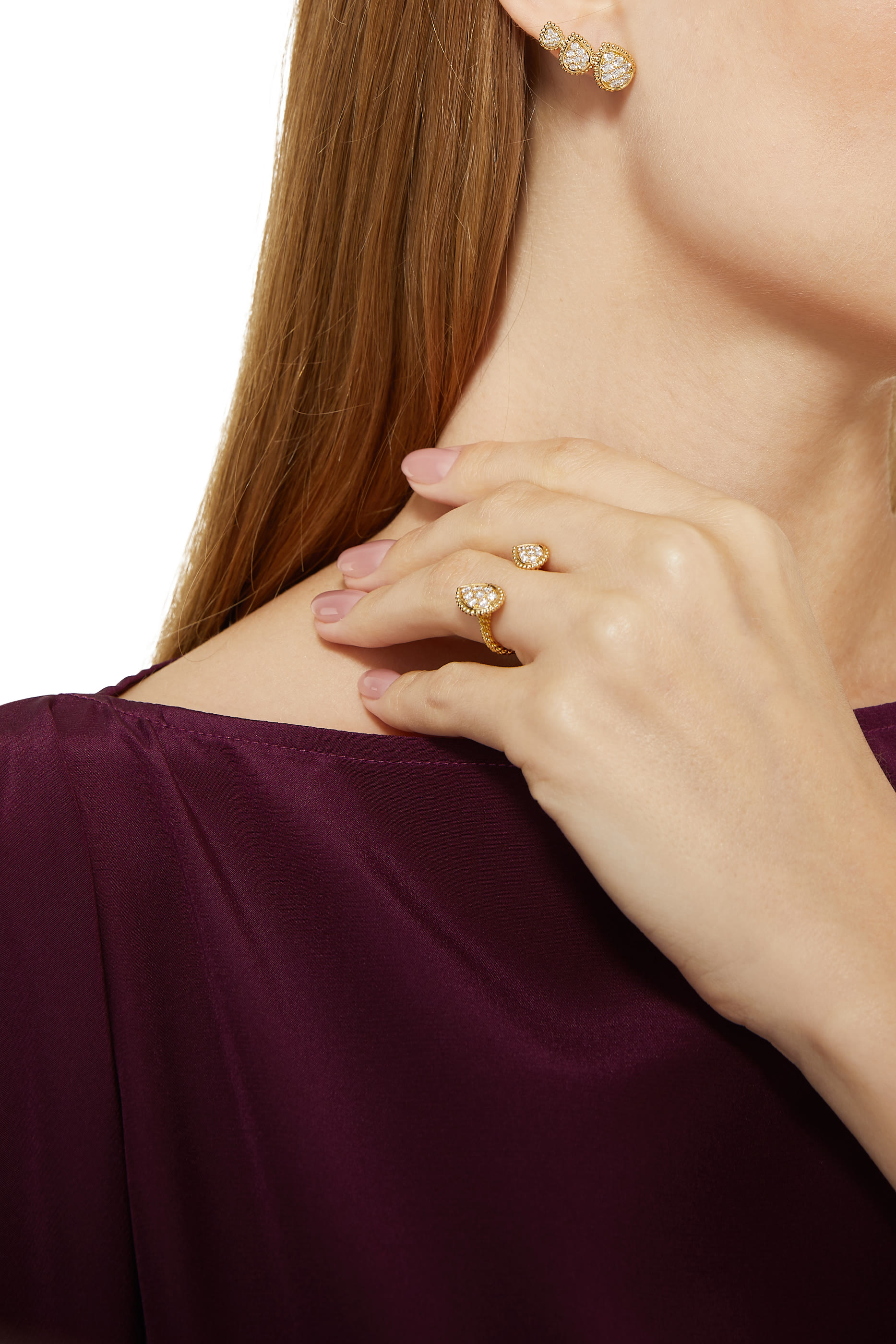 Serpent Bohème Triple Motif Stud Earrings, Paved with Diamonds