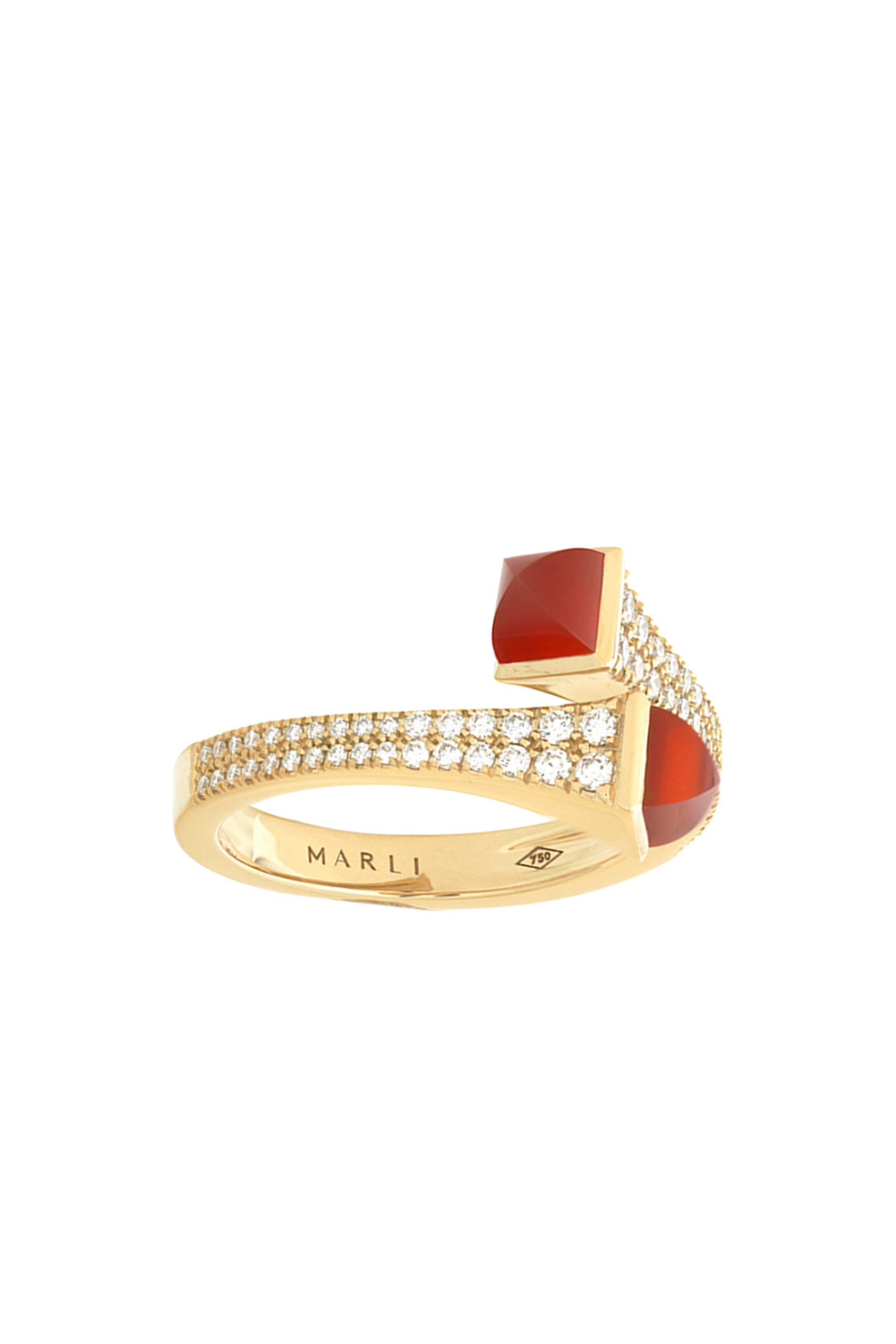 Cleo Slim Ring, 18k Yellow Gold with Red Agate & Diamonds