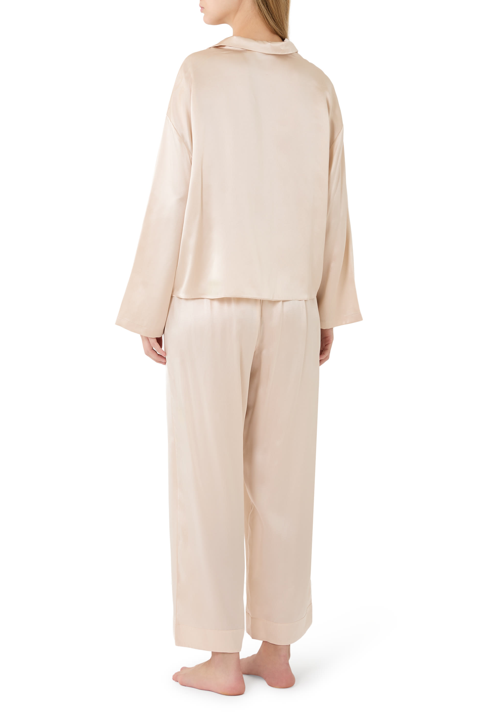  Silk Pocket Drop Shoulder Pajama Set 