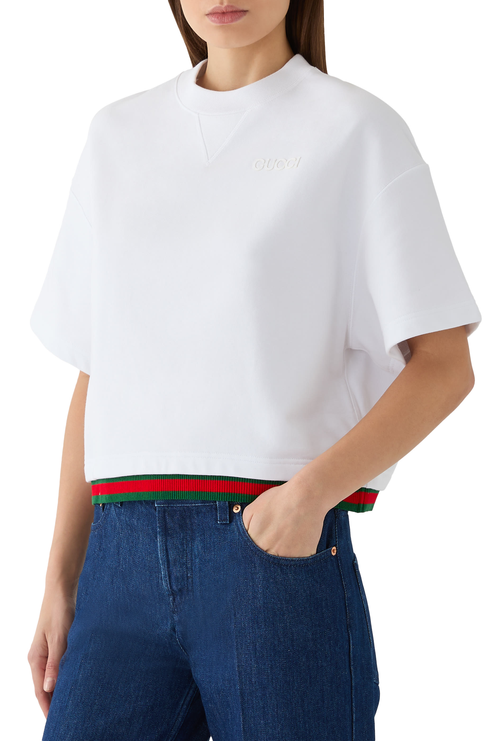 Cropped Cotton Jersey Top with Web