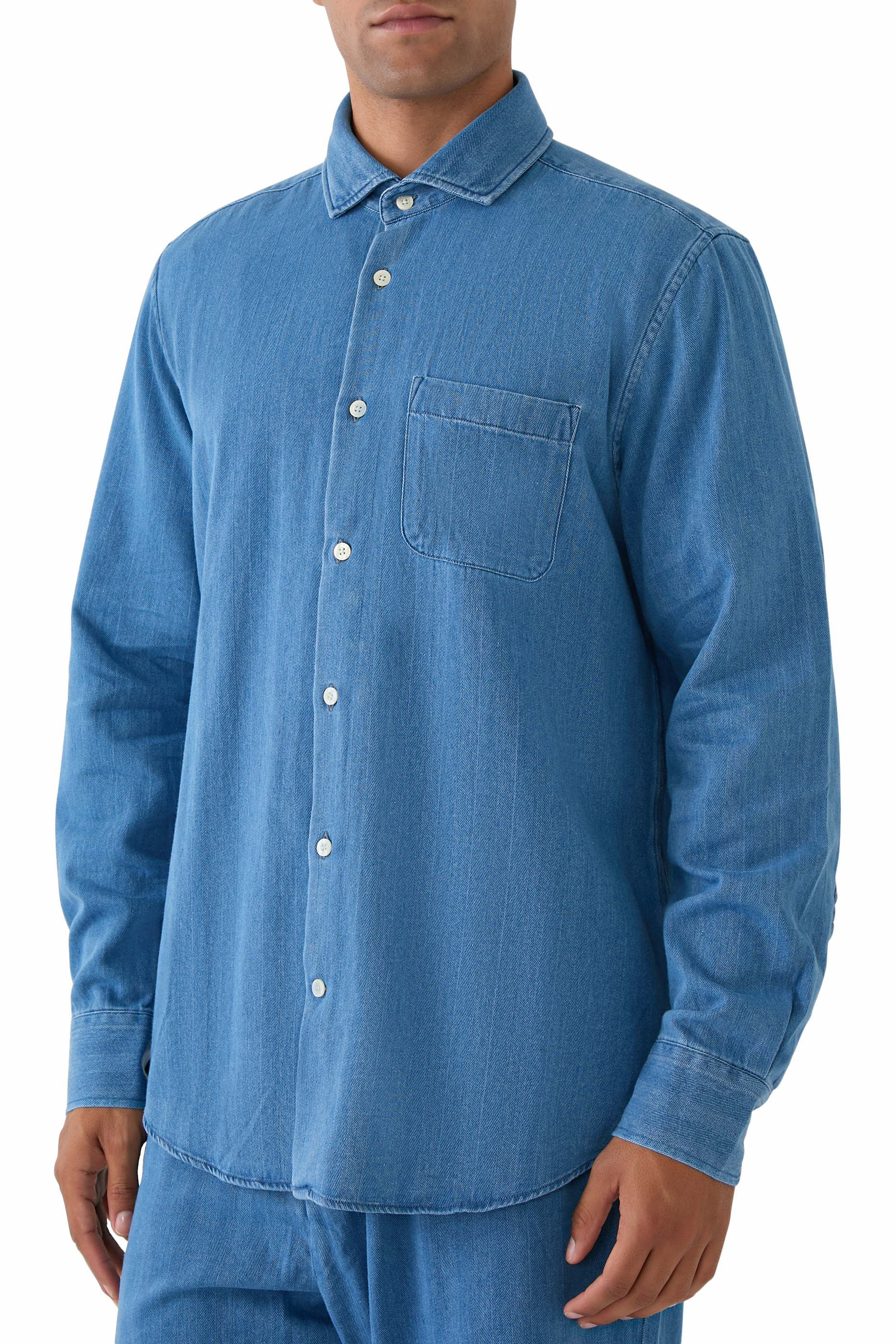 Emilio Herringbone Denim Shirt