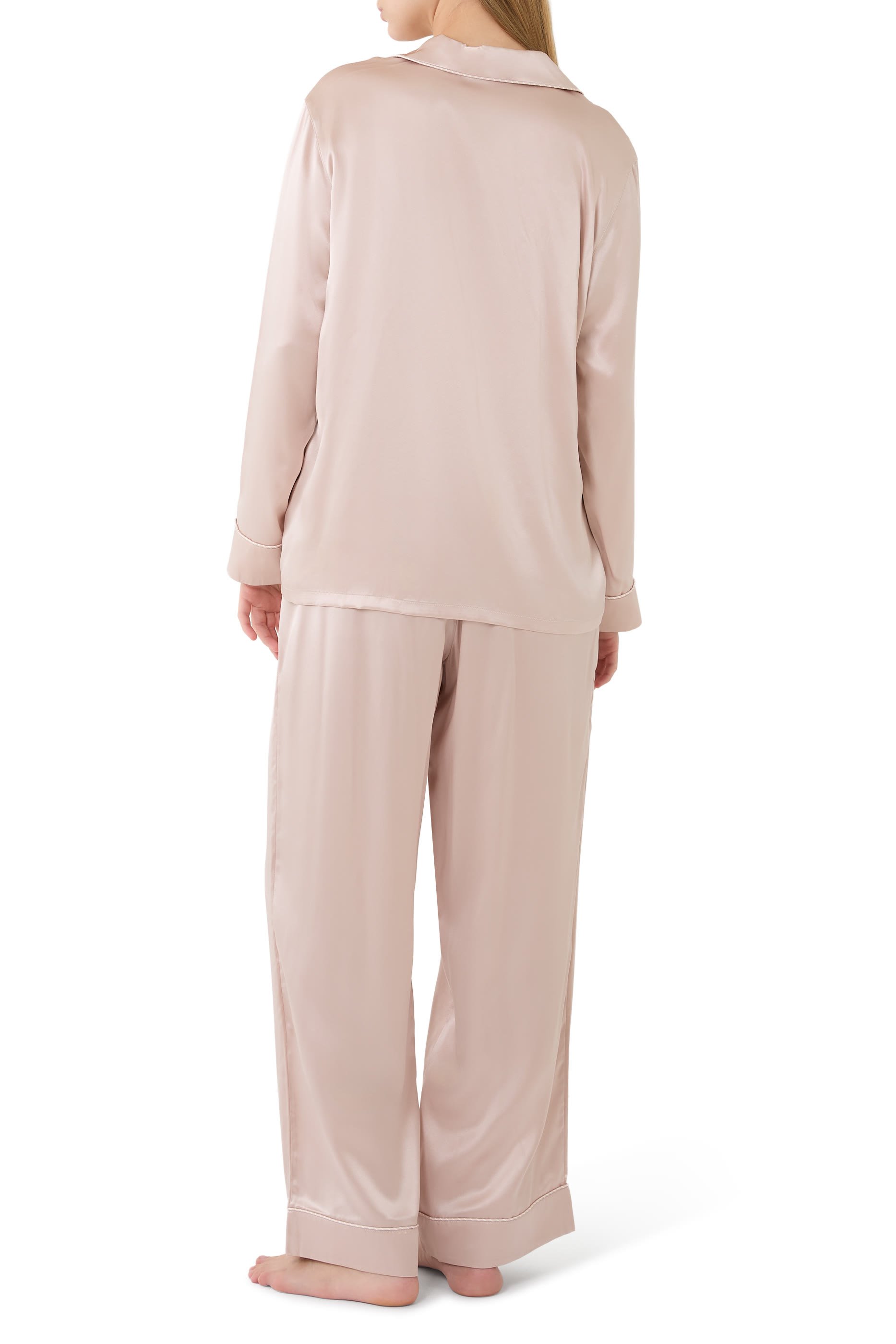 Silk Stripe Piped Pajama Set