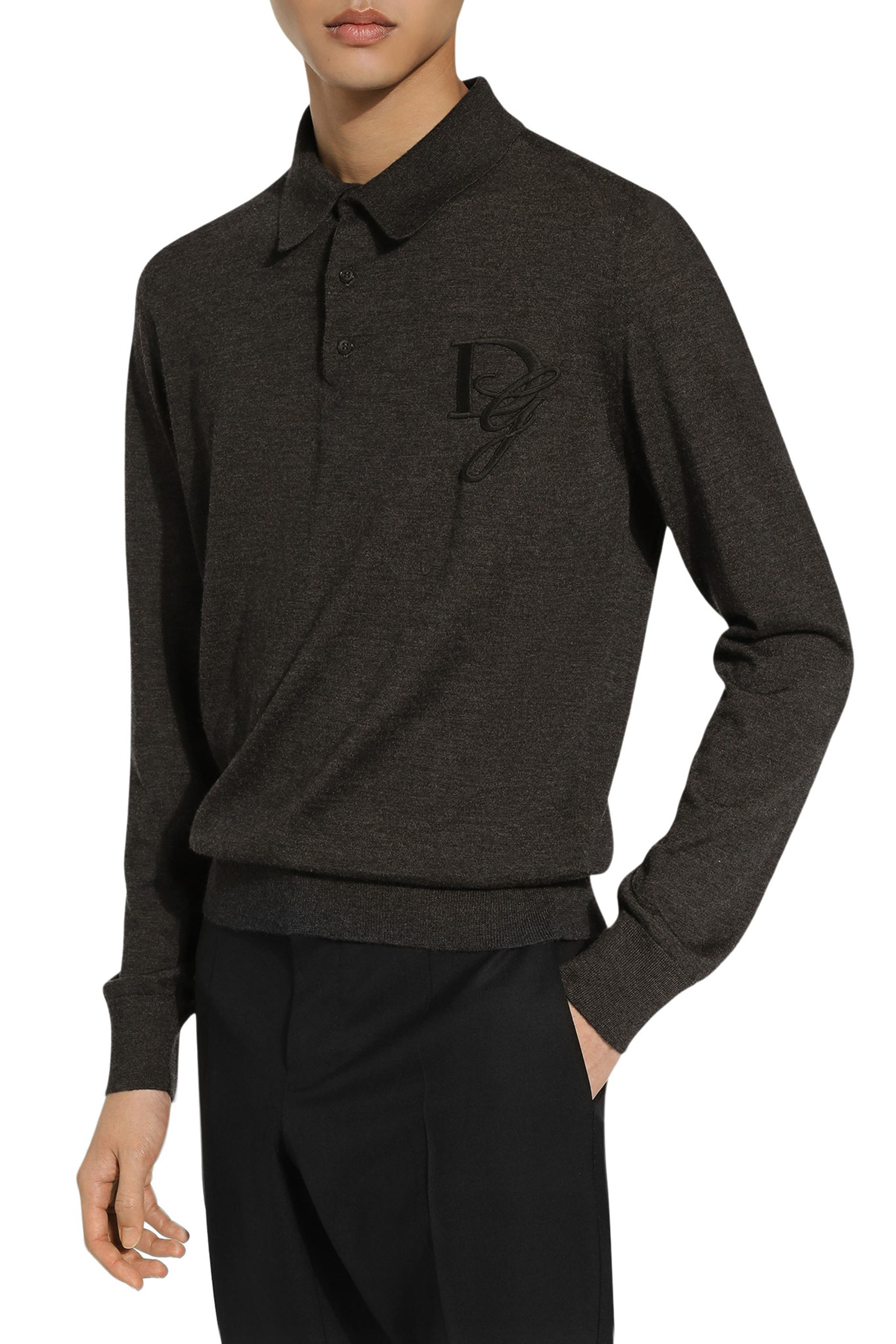 Long-Sleeved Cashmere Polo-Shirt with Embroidered Logo
