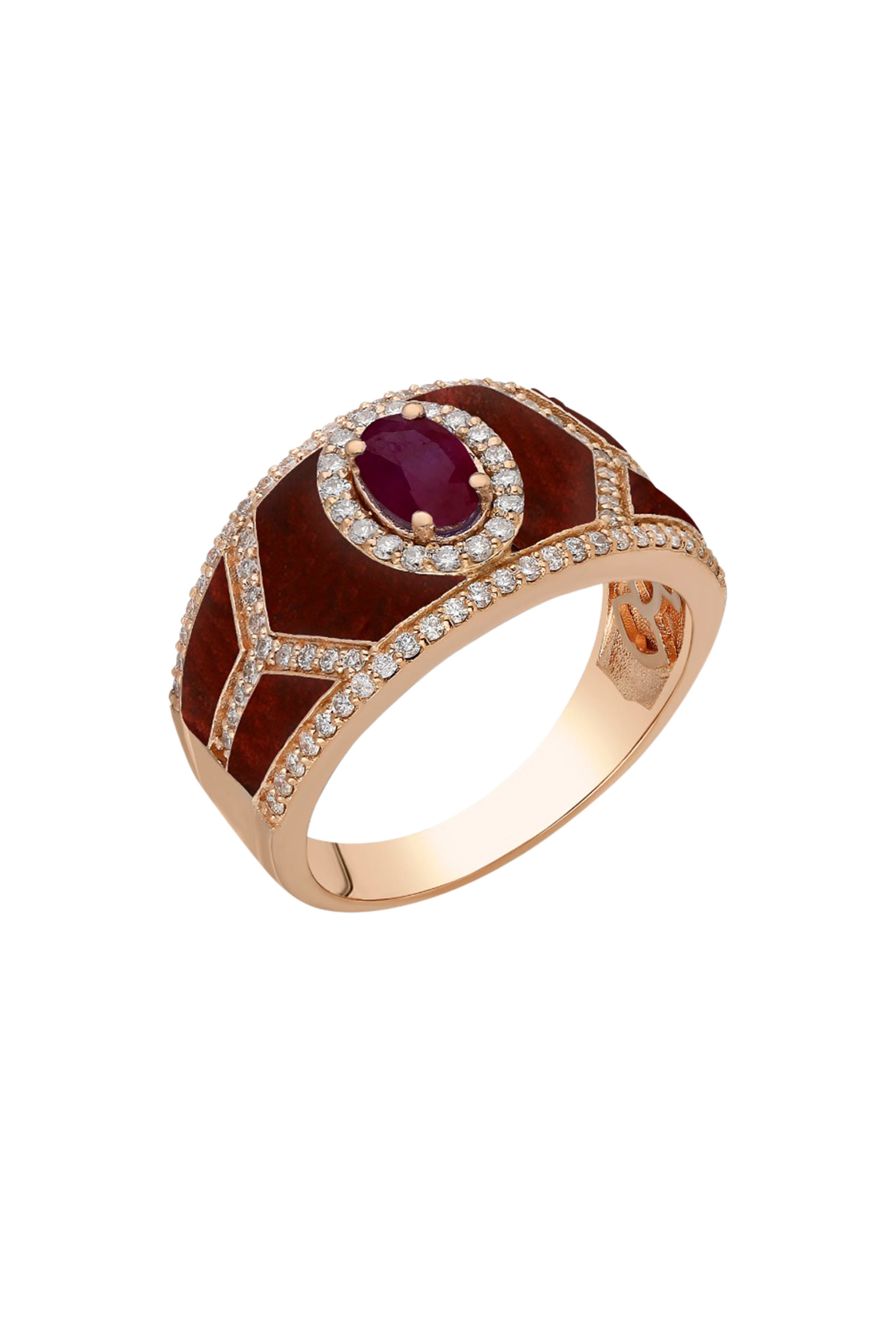 18K RG Shield Red Enamel and Ruby Ring