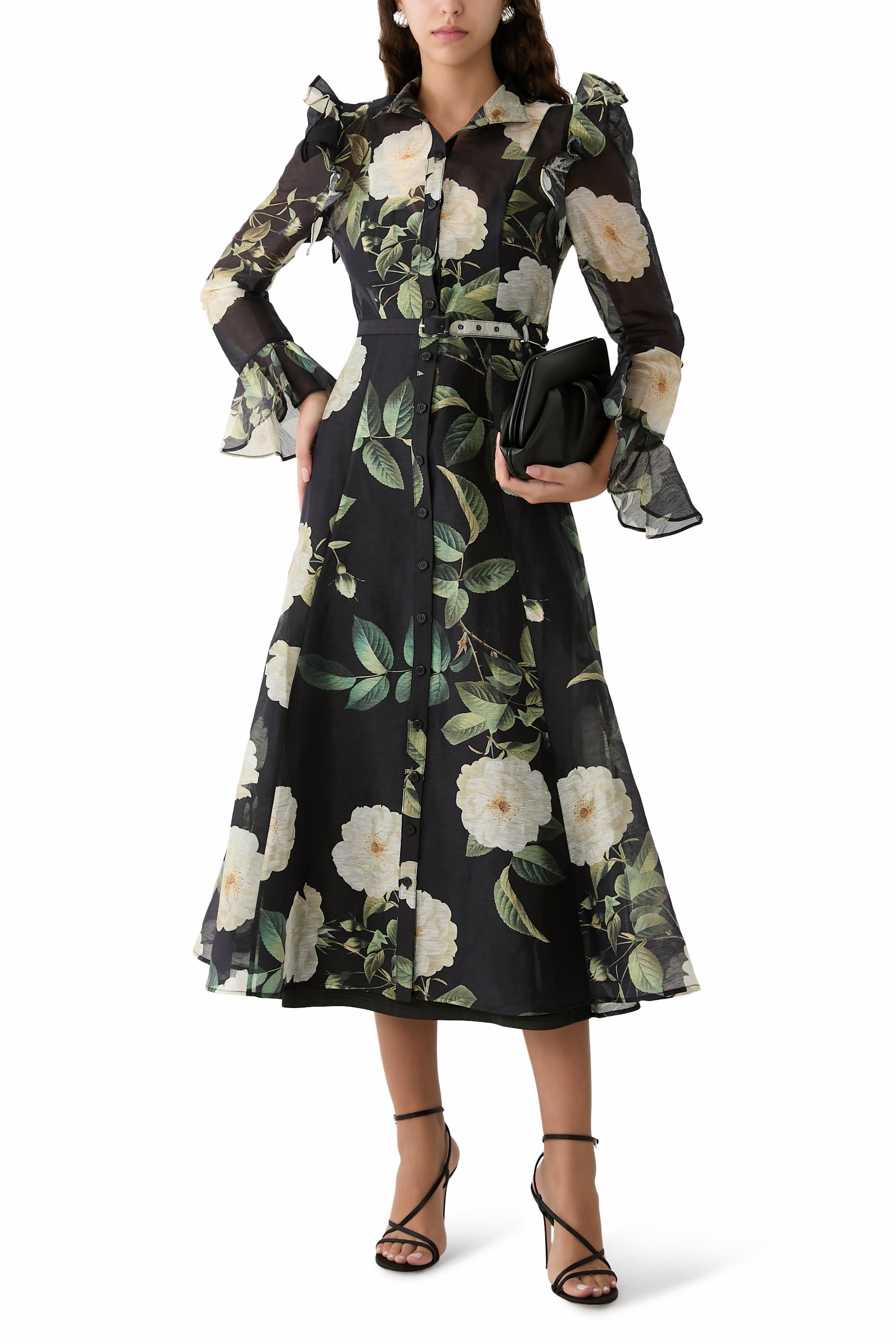 Katrina Butterfly Sleeve Midi Dress, White Rose