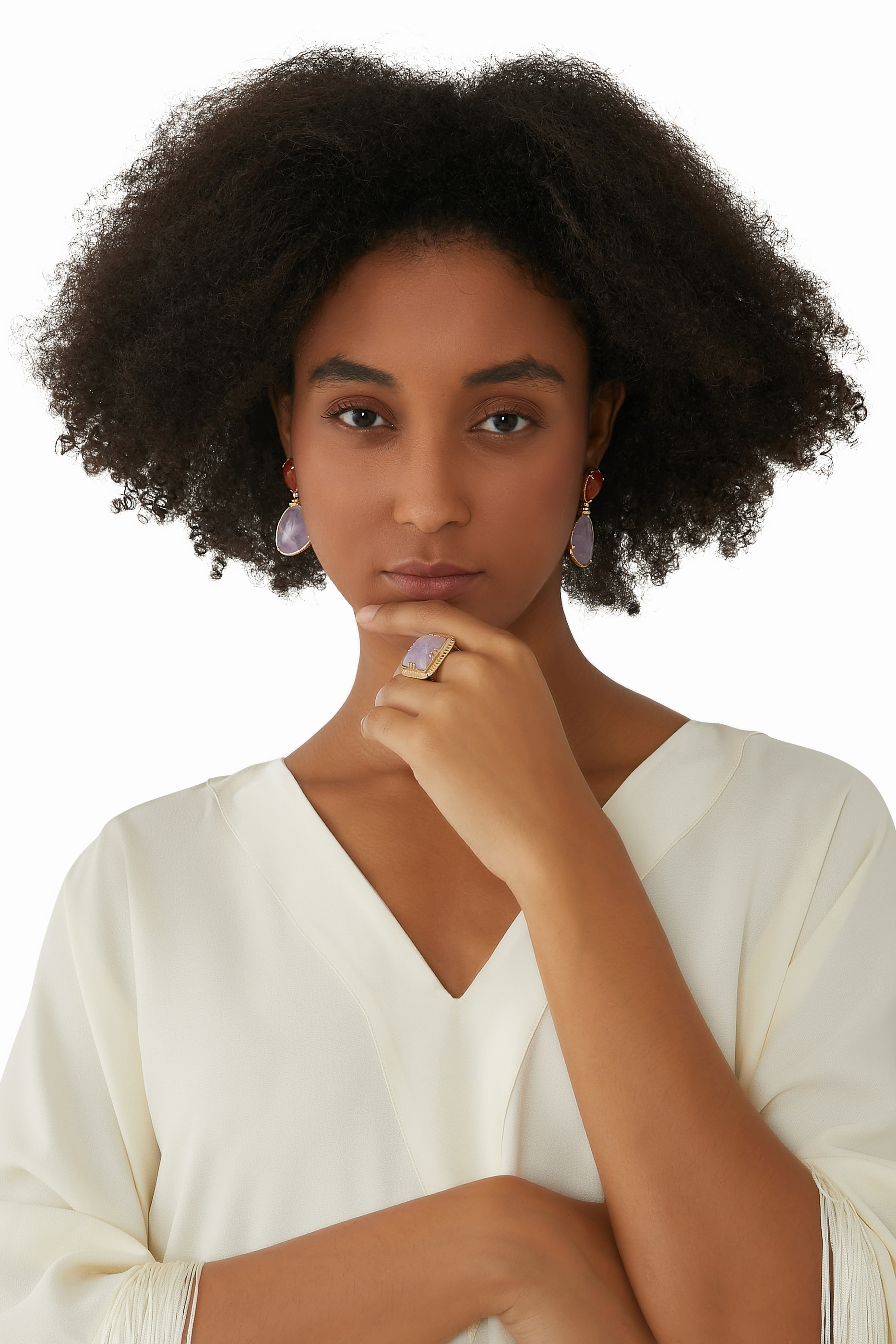 Arty Chevaliere Ring, 24k Gold Plated Brass & Amethyst